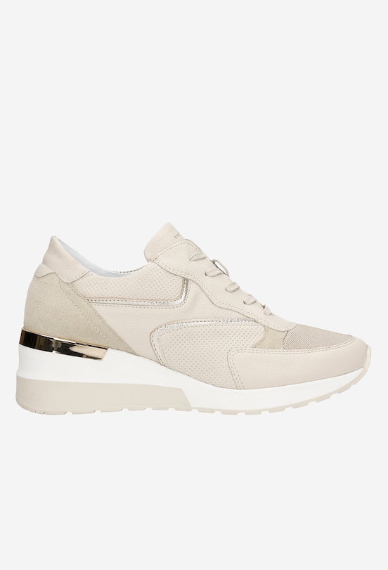 Beżowe sneakersy damskie ze złotymi elementami Wojas