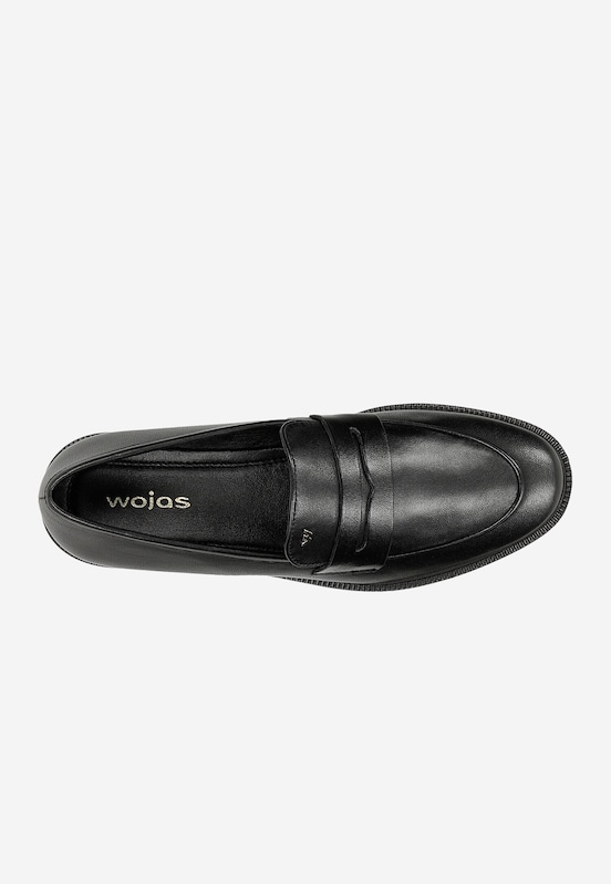 Czarne skórzane mokasyny damskie z szerokim noskiem