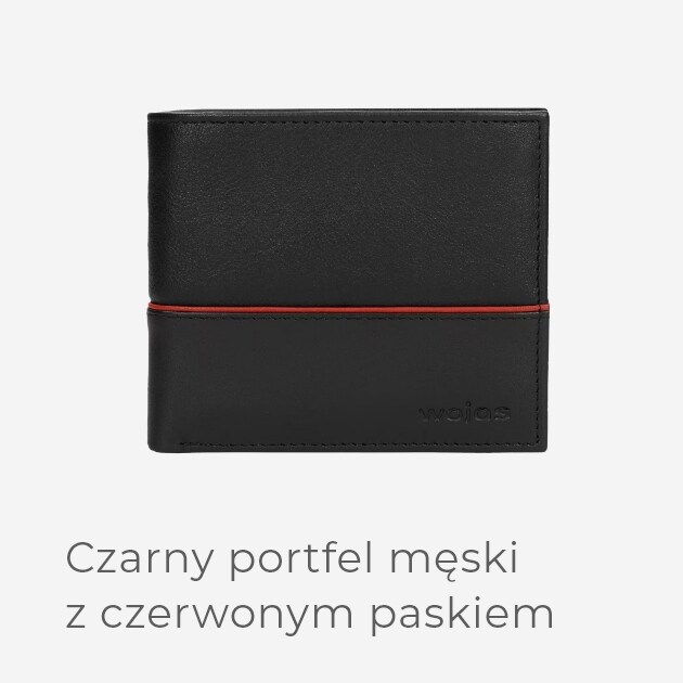 Czarny portfel męski z czerwonym paskiem