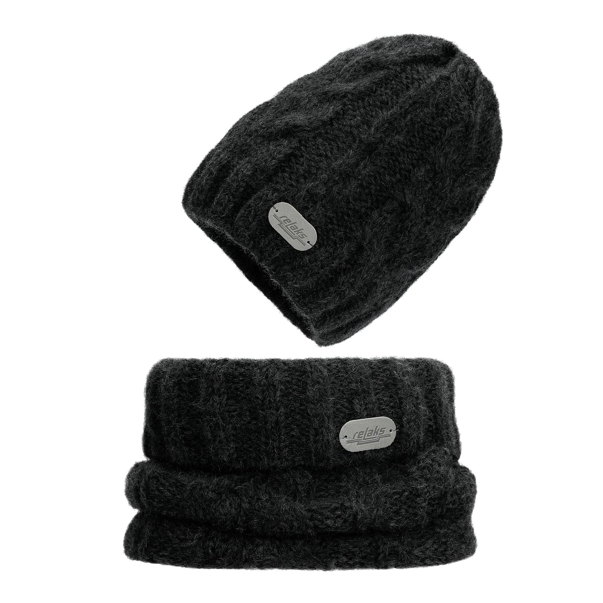 Set căciulă+fular horn negru