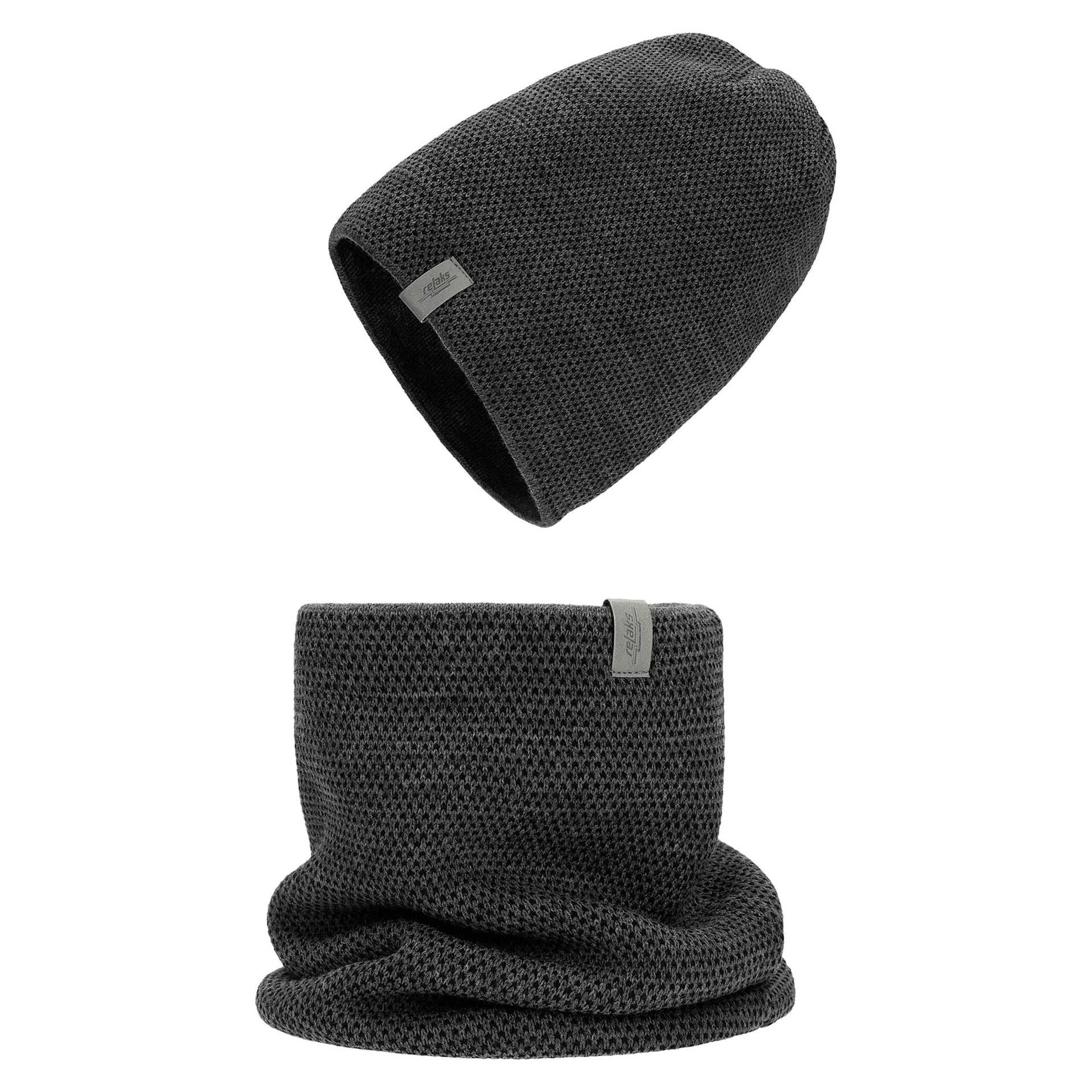 Set de iarnă gri-negru  RELAKS căciulă+fular horn
