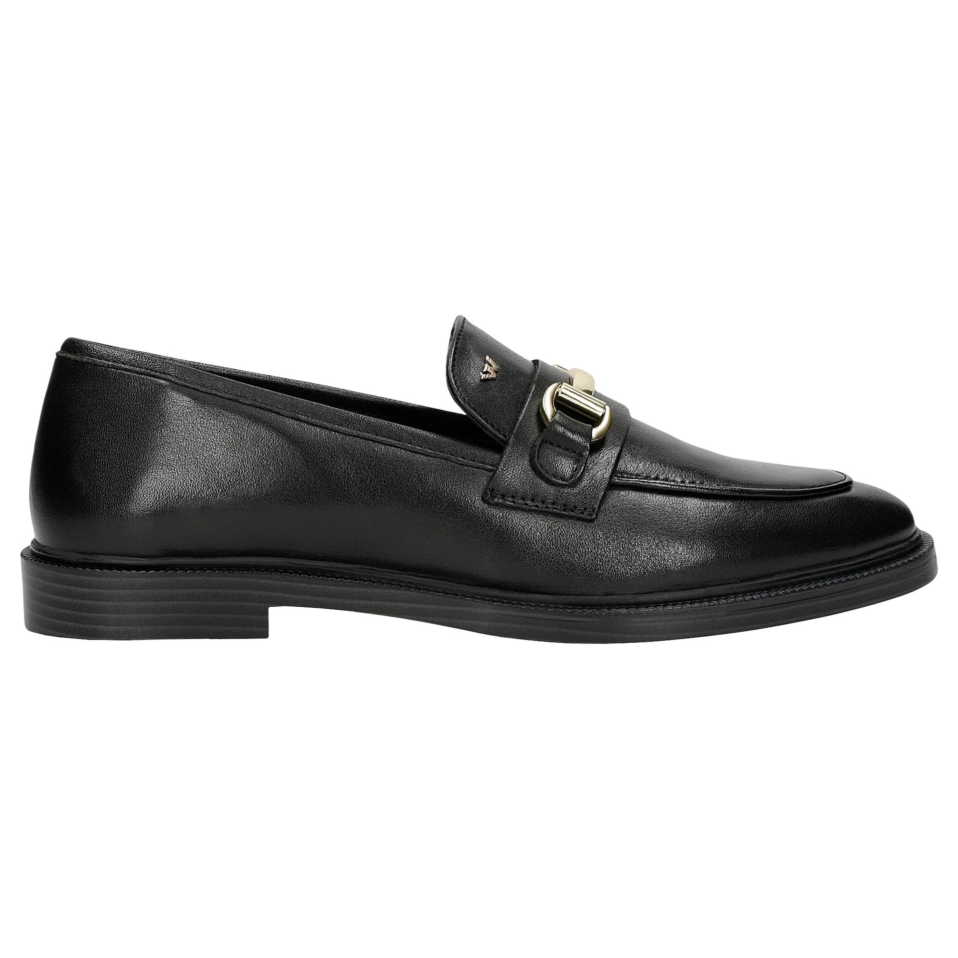 Mocasini negri din piele granulată cu decor auriu