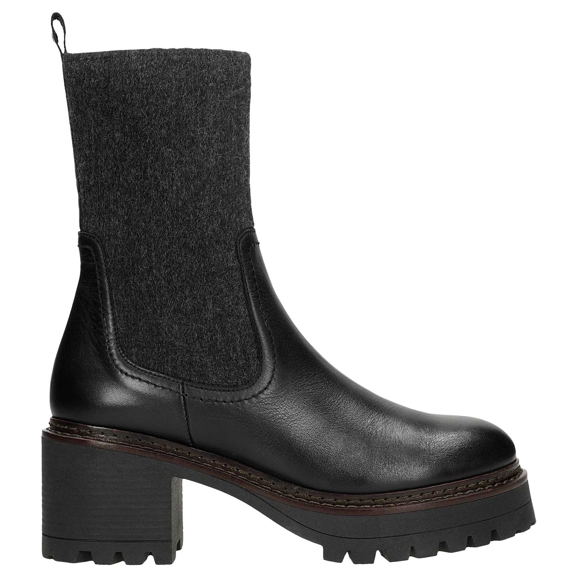 Botine negre din piele granulată și tricotaje damă