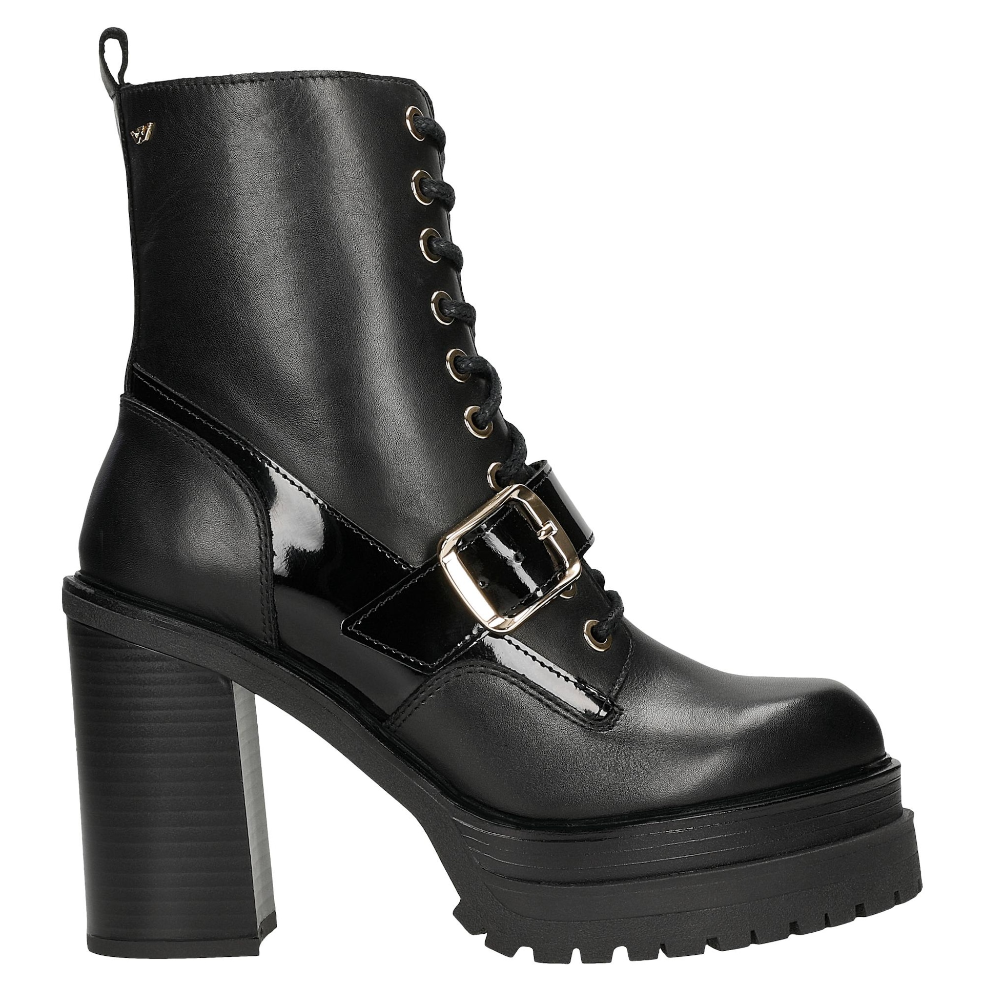 Botine biker negre originale cu toc înalt