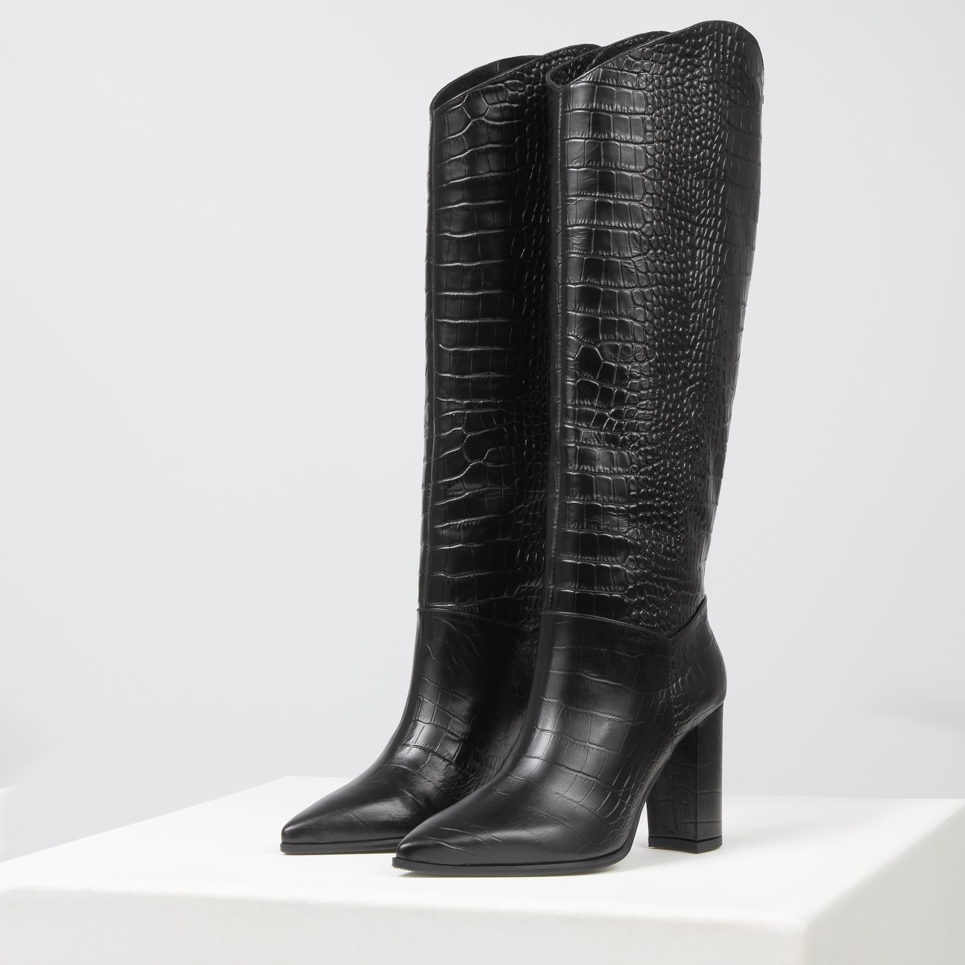 Cizme PREMIUM negre cu relief în piele crocodil damă