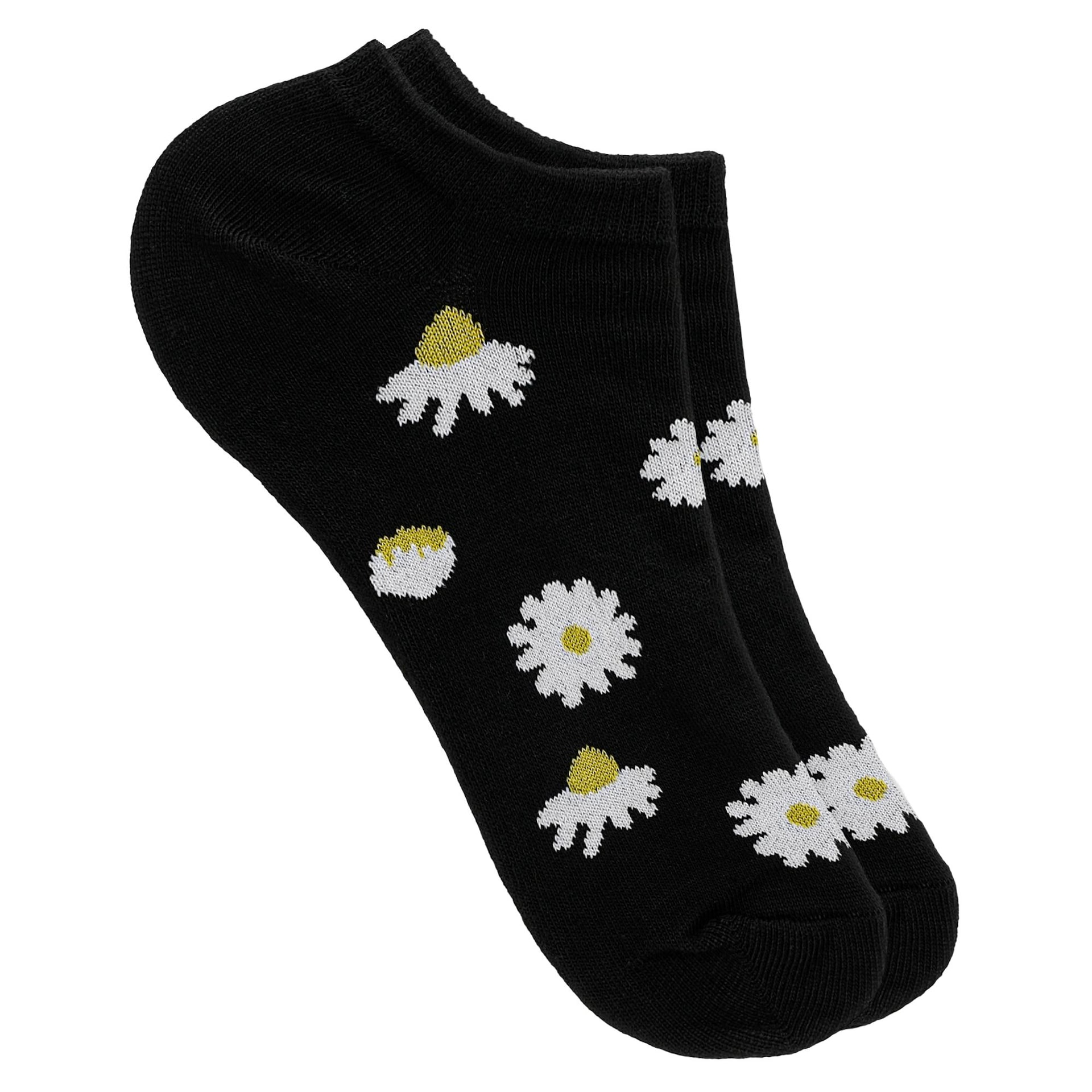 Șosete talpici negre cu motiv flori