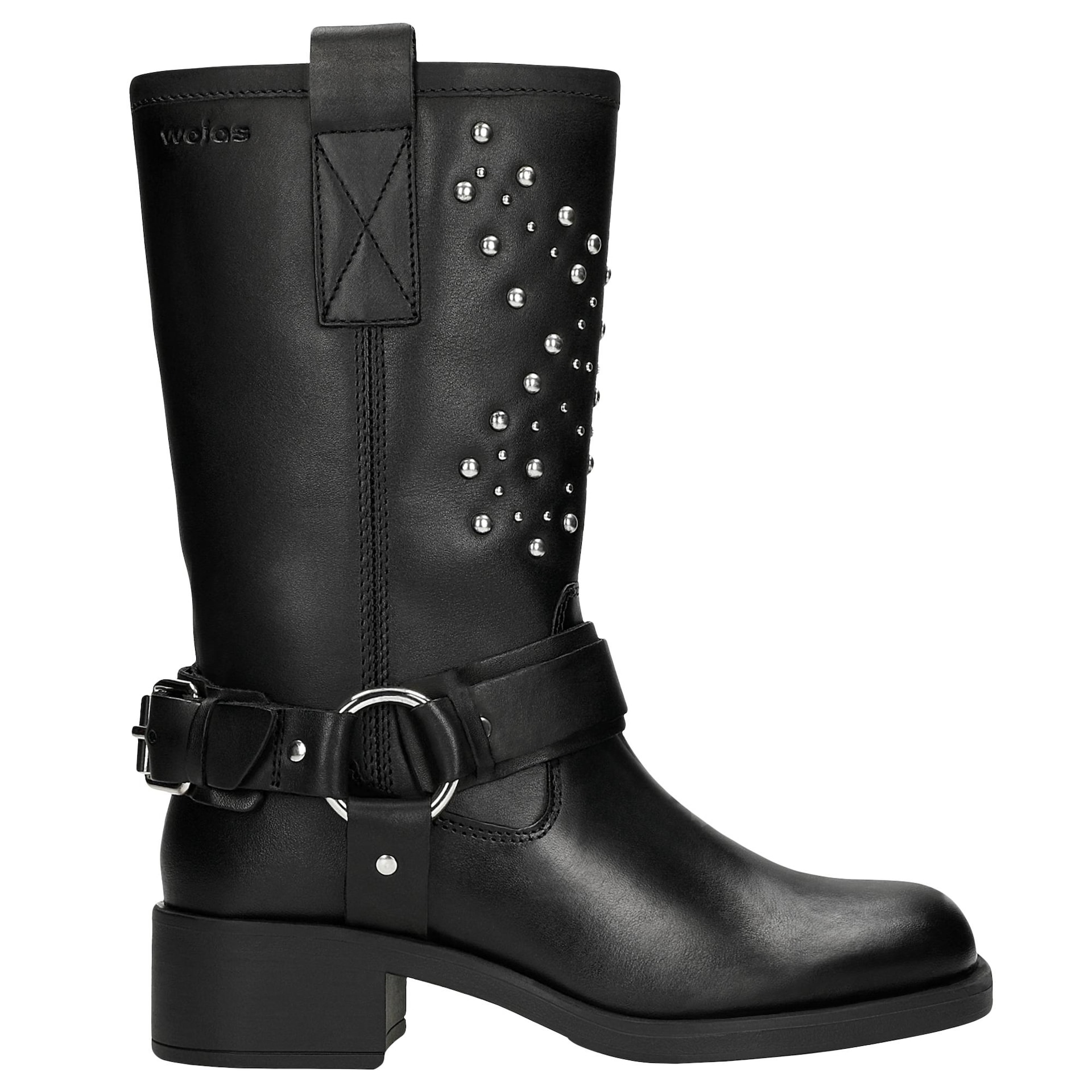 Botine biker din piele neagra cu nituri pe partea superioară