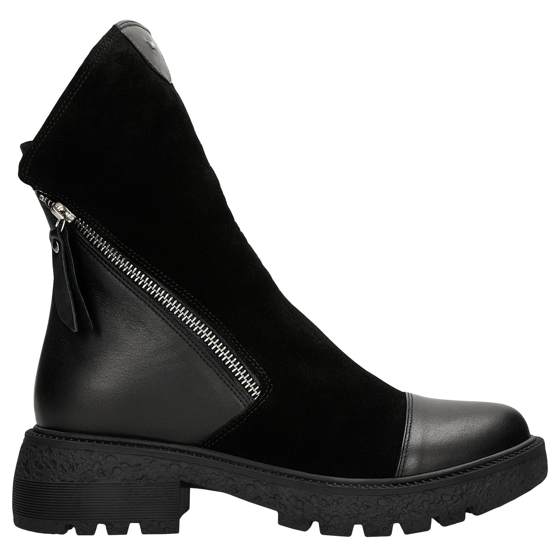 Botine negre din piele combinata cu fermoar decorativ damă