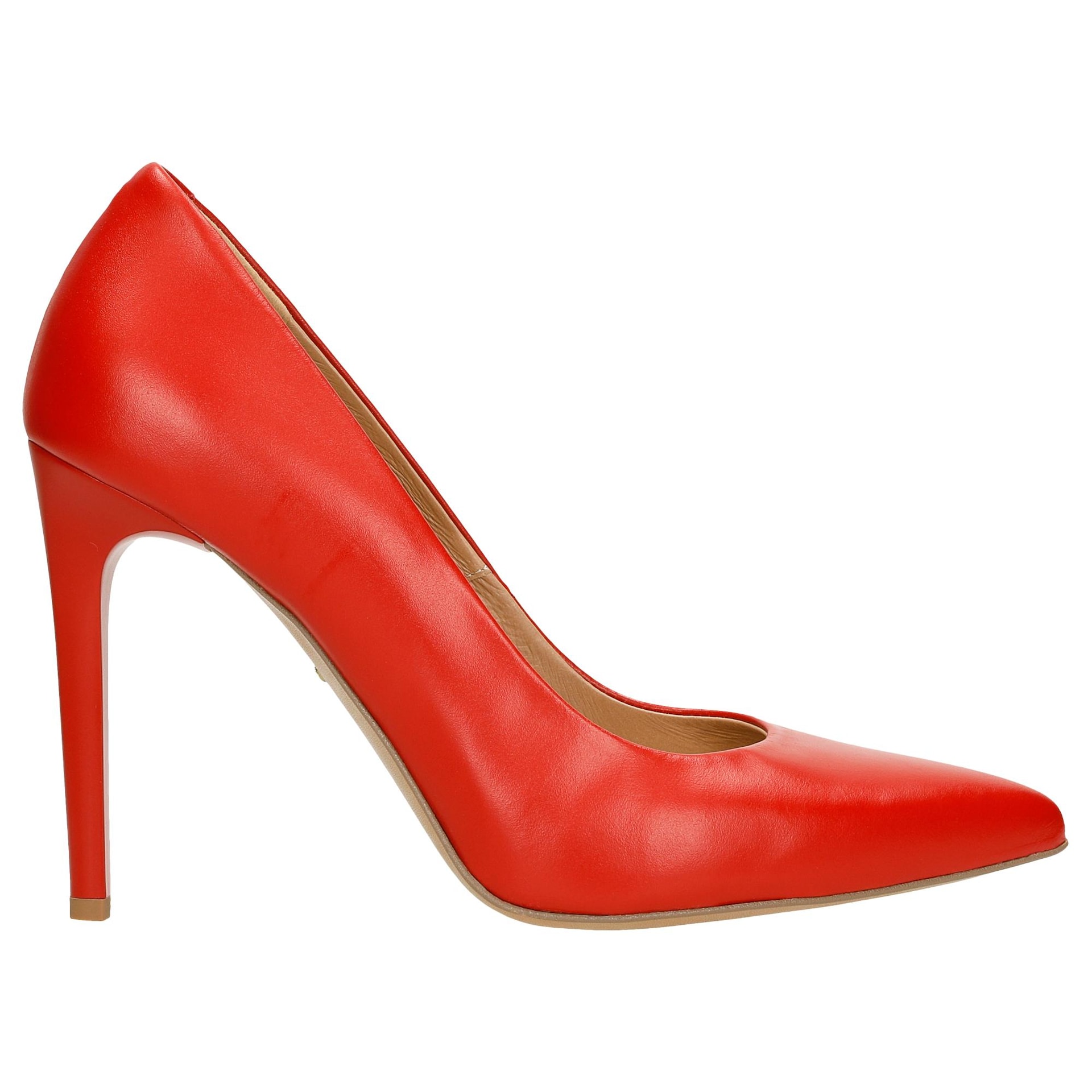 Pantofi stiletto înalți roșii din piele granulată
