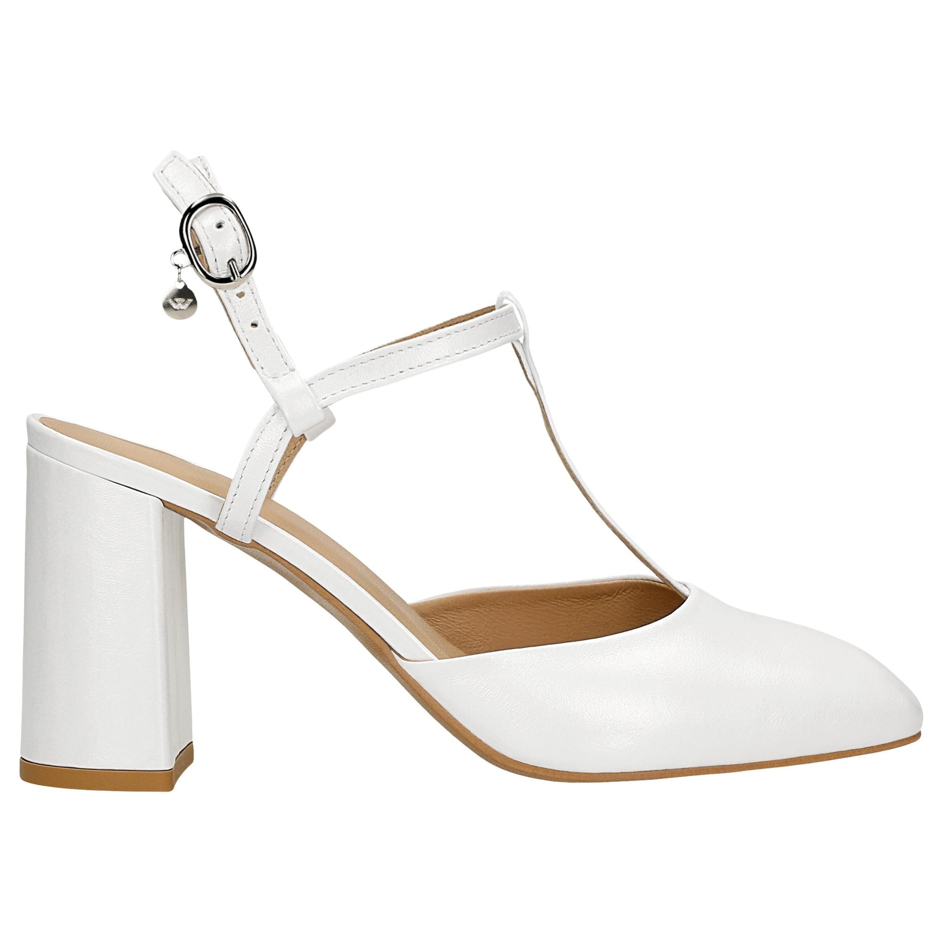 Pantofi stiletto albi cu călcâi deschis  damă