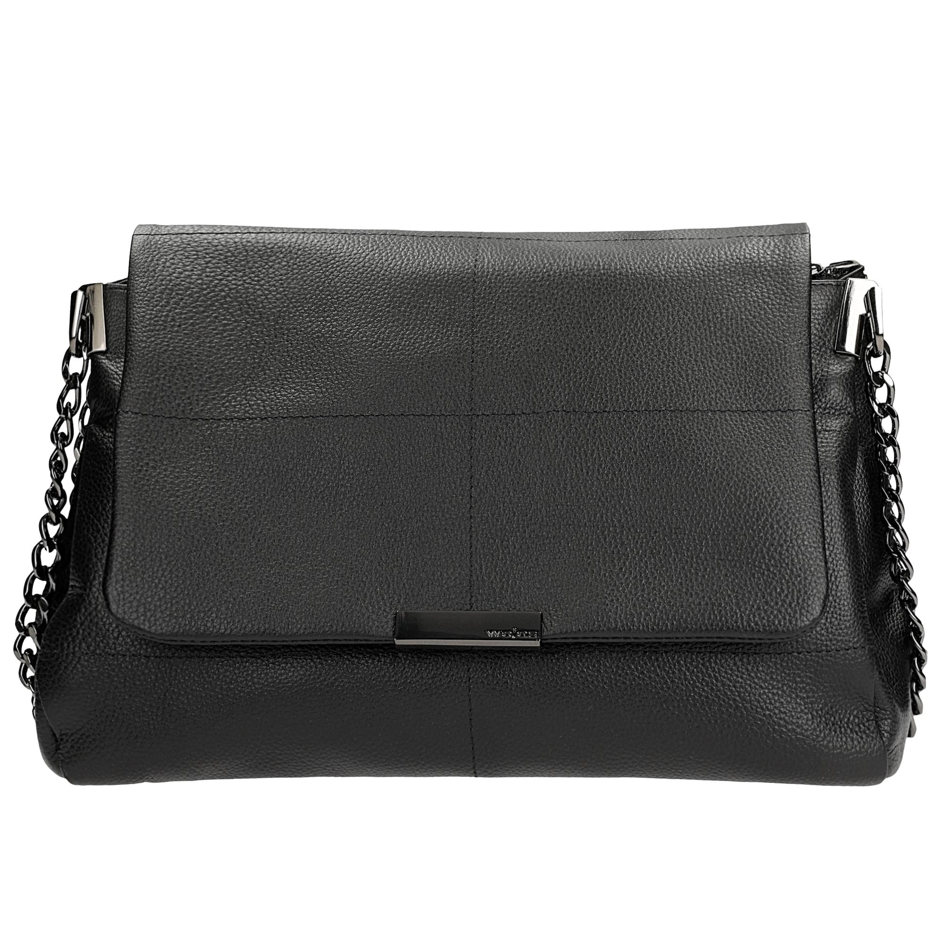 Geantă de damă neagră din piele cu lanț pe curea