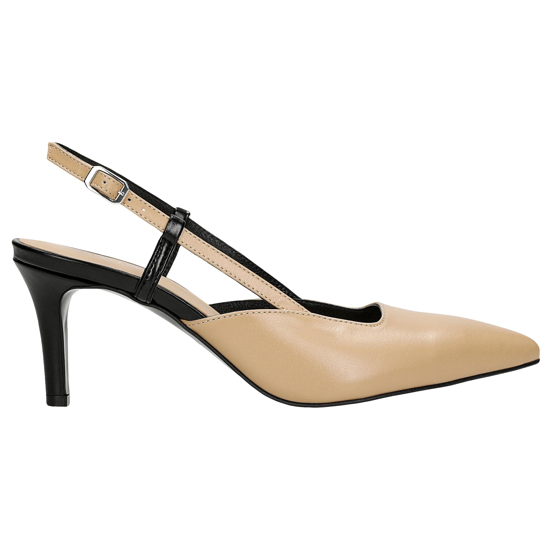 Pantofi stiletto bej-negri cu călcâi deschis  damă