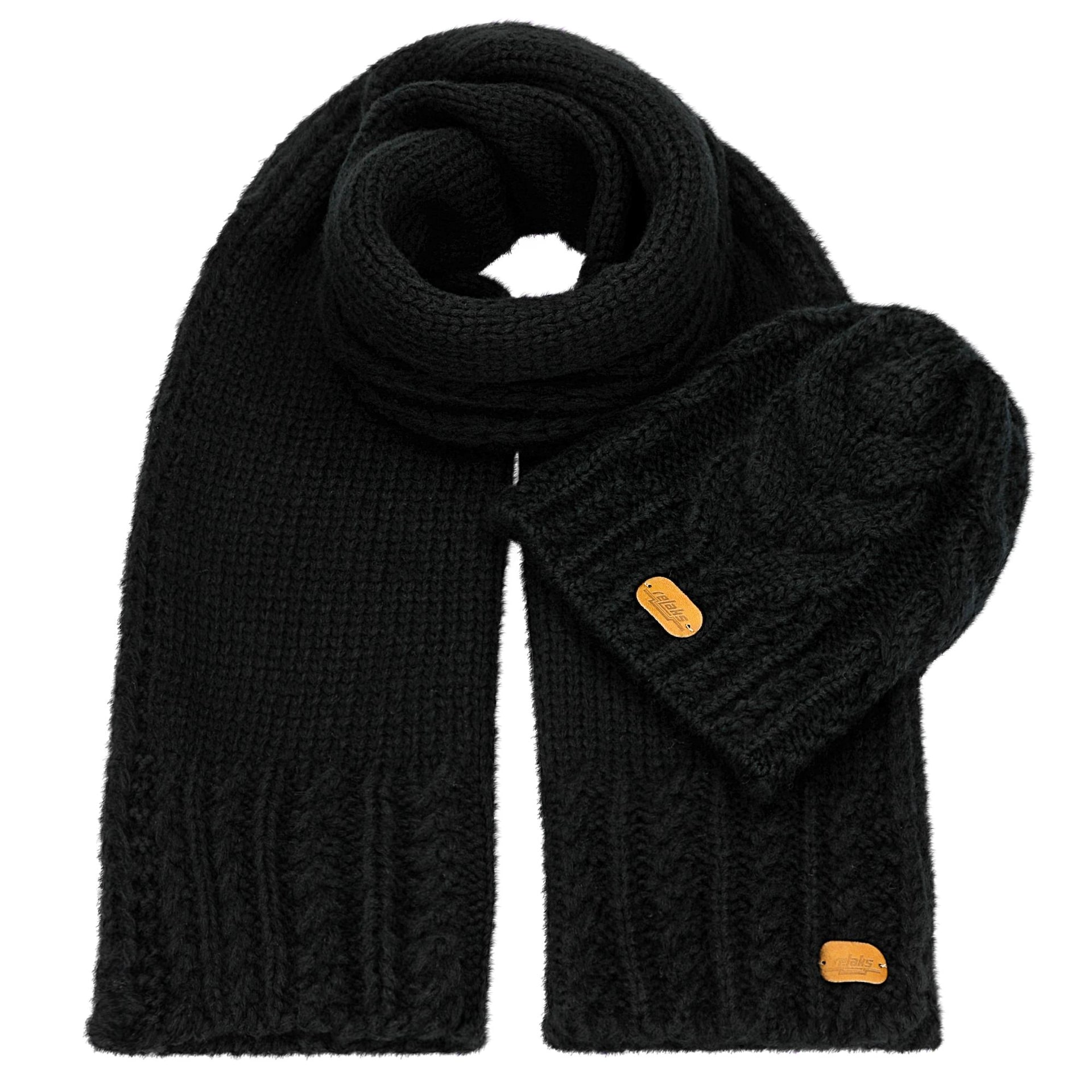 Set din lână merino căciulă+fular horn negru