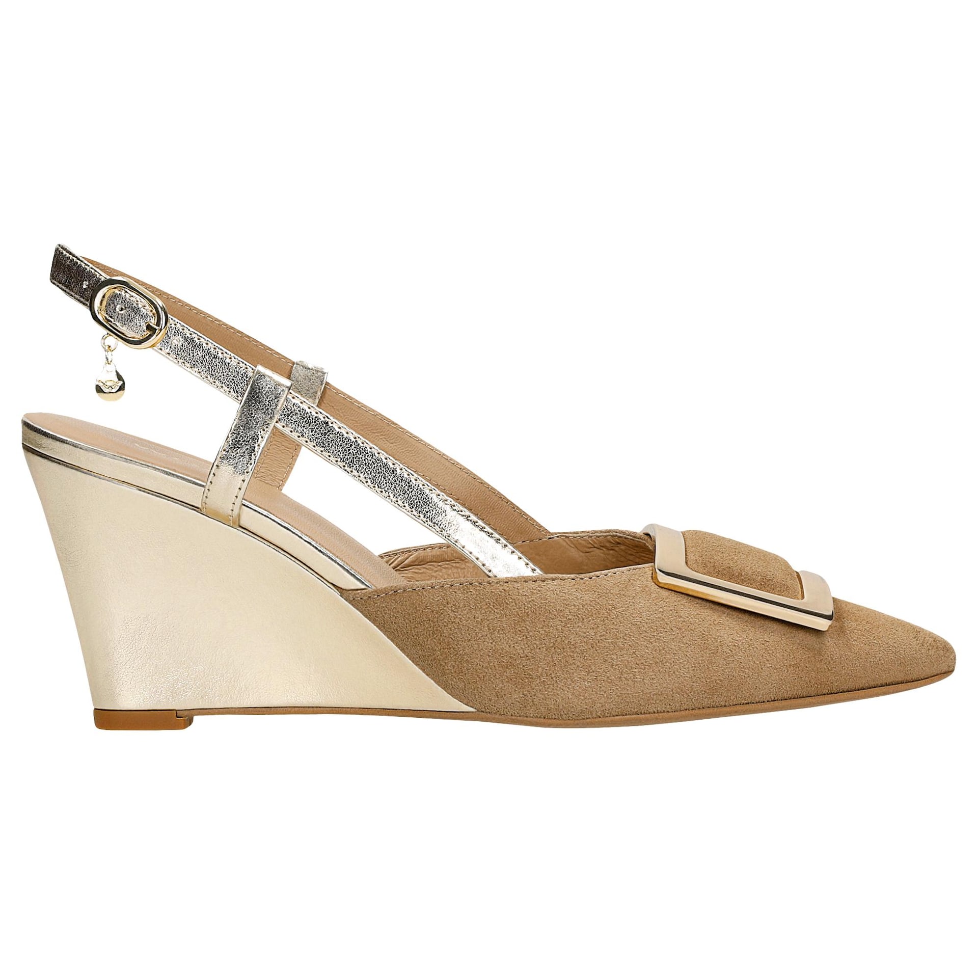 Pantofi bej-auriu cu toc de 6 cm damă