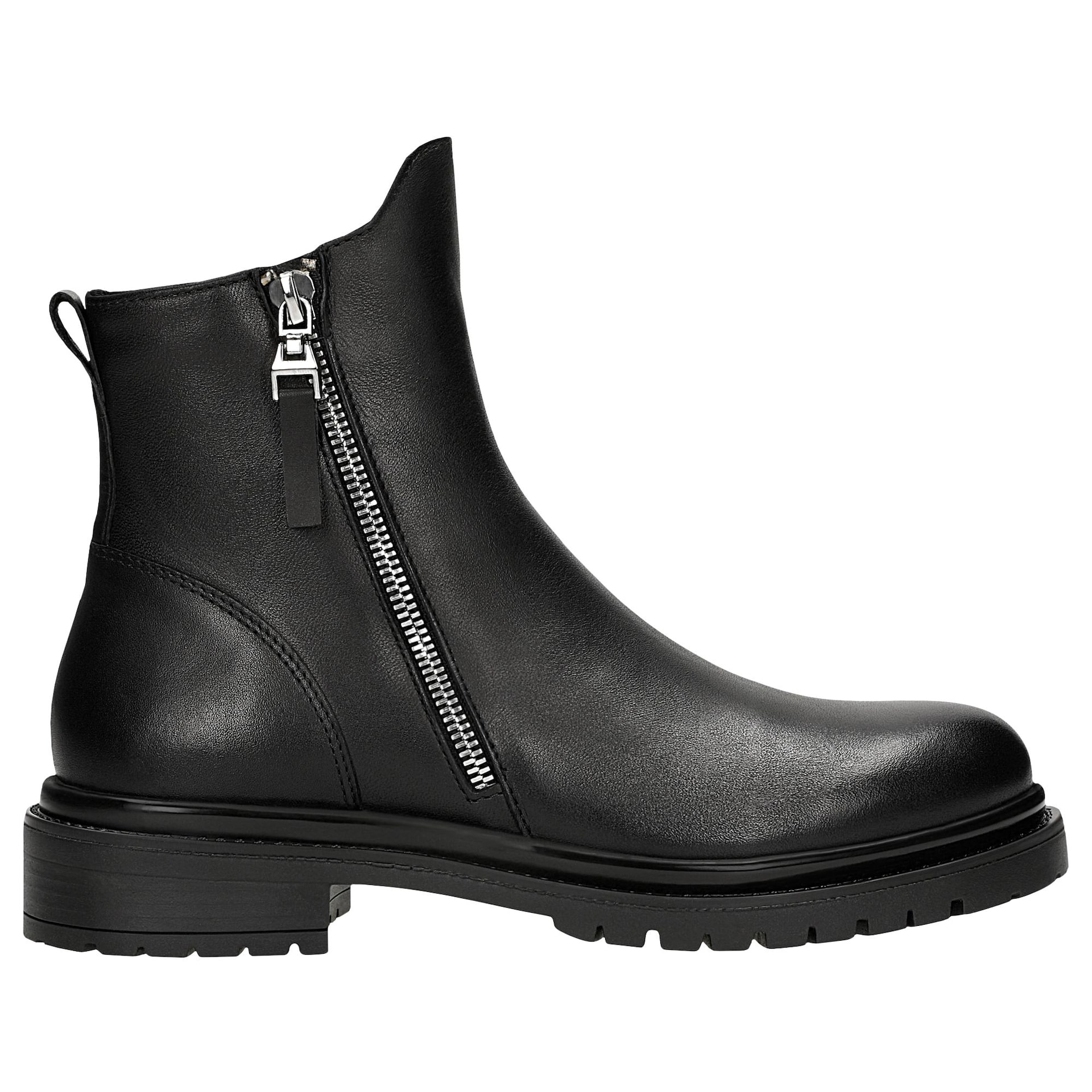Botine negre din piele cu fermoar
