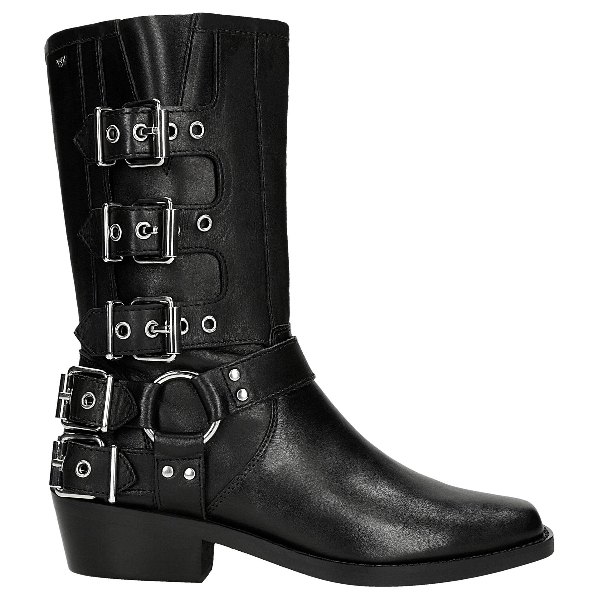 Botine cowboy din piele negre in stil motociclist