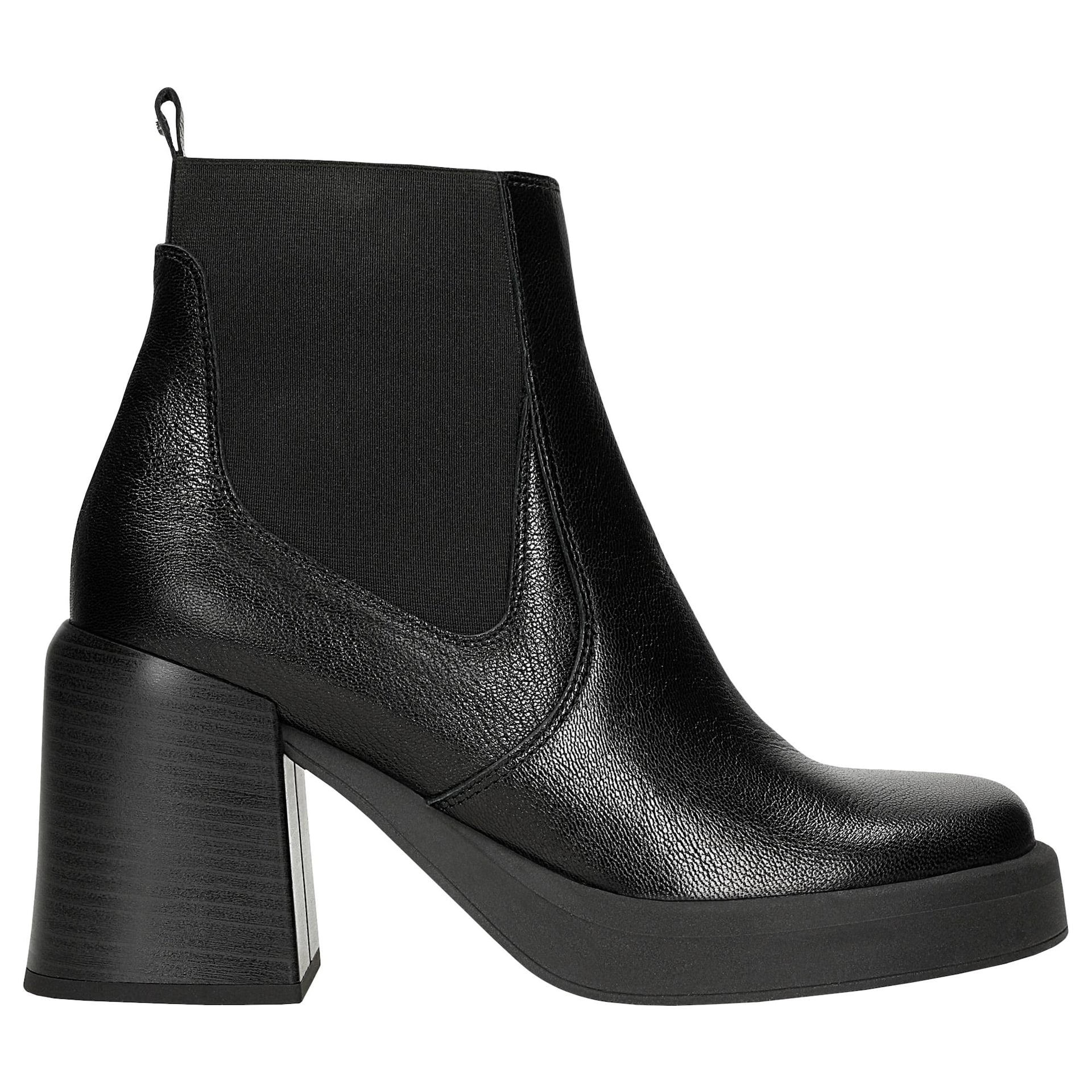Ghete Chelsea negre din piele cu toc masiv