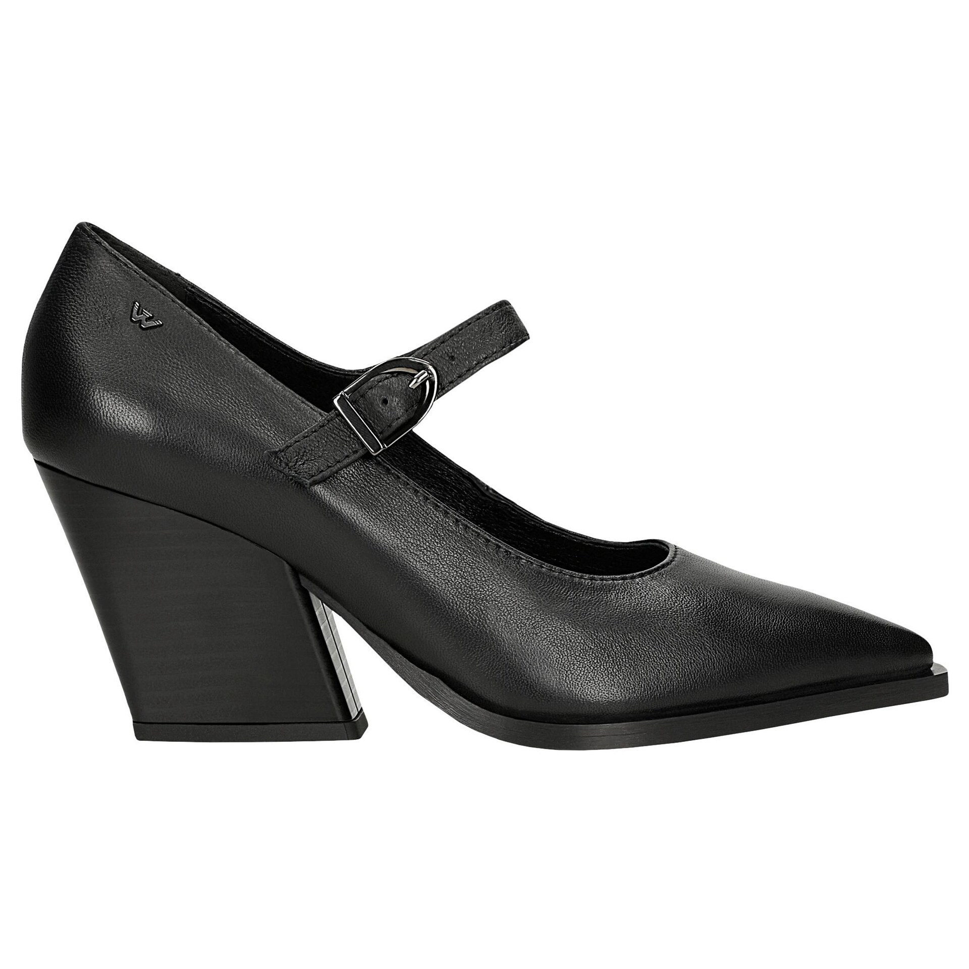 Pantofi  stiletto  negri cu toc în stil cowboy