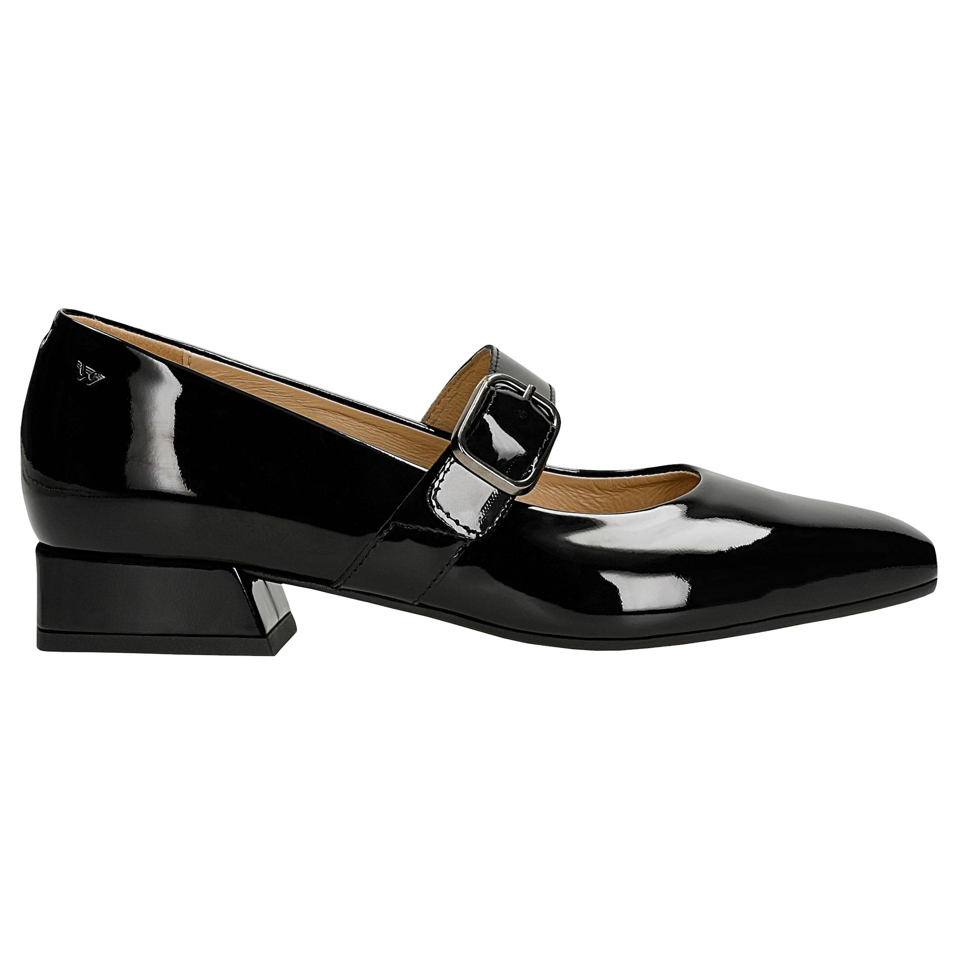 Pantofi  stiletto negri lăcuiți Mary Jane cu curea groasă