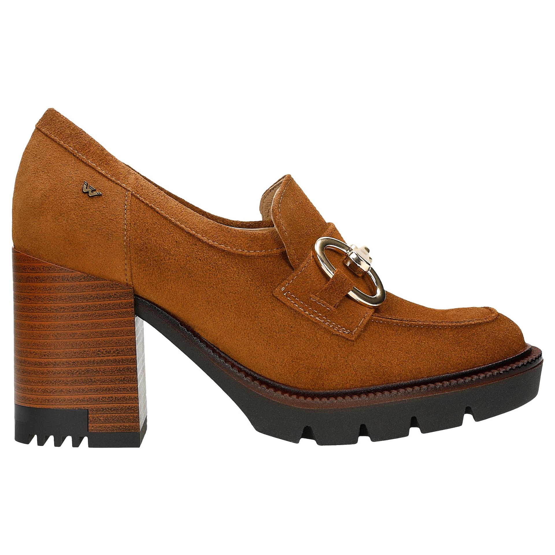 Mocasini  maro-deschis stil urban cu toc damă