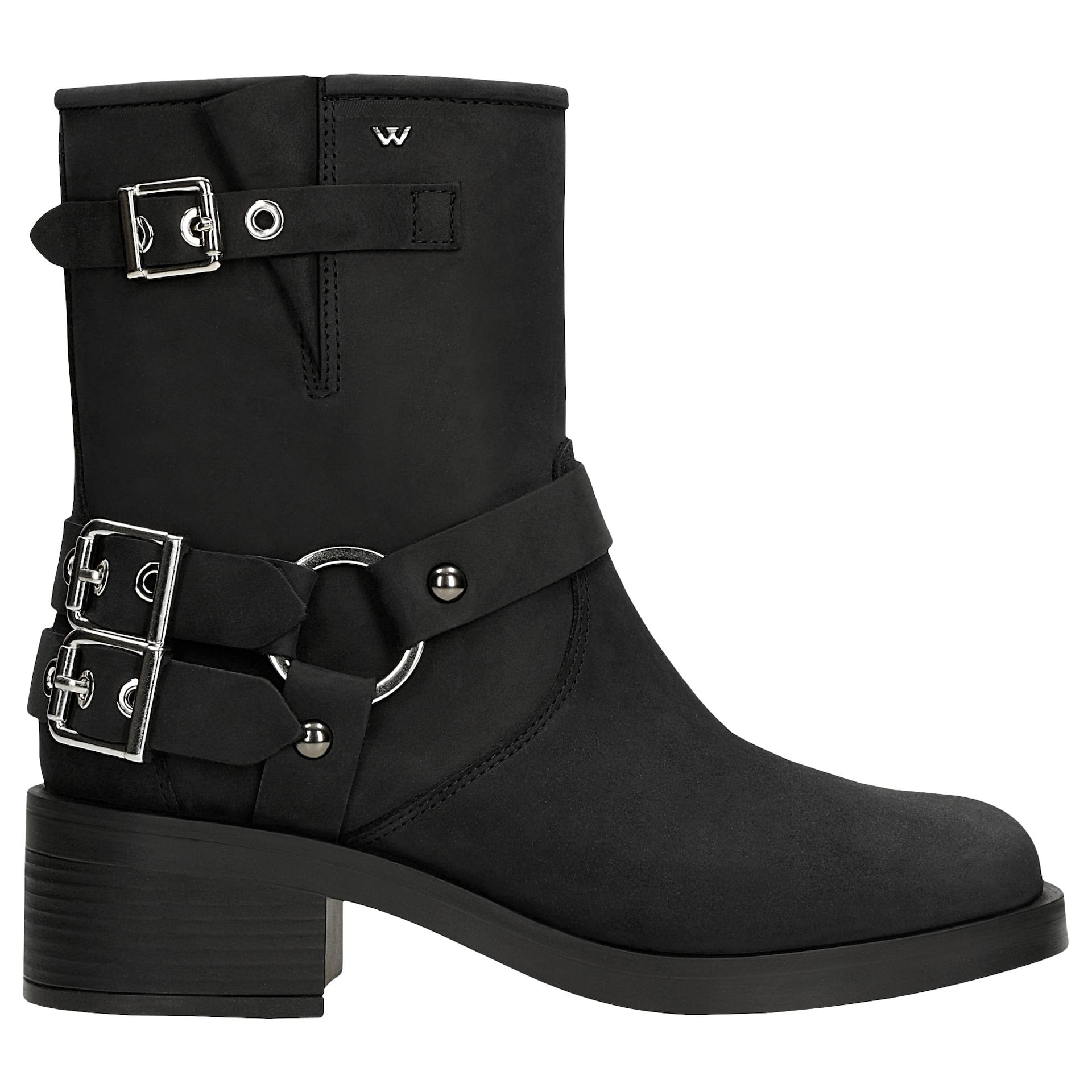Botine biker negre din piele cu elemente metalice