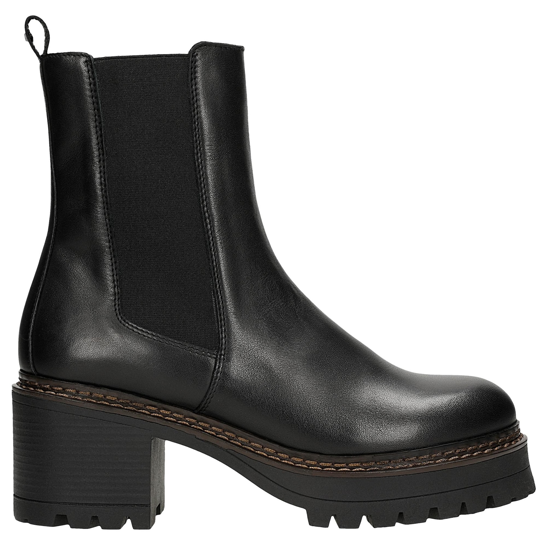 Ghete Chelsea din piele negre cu toc masiv