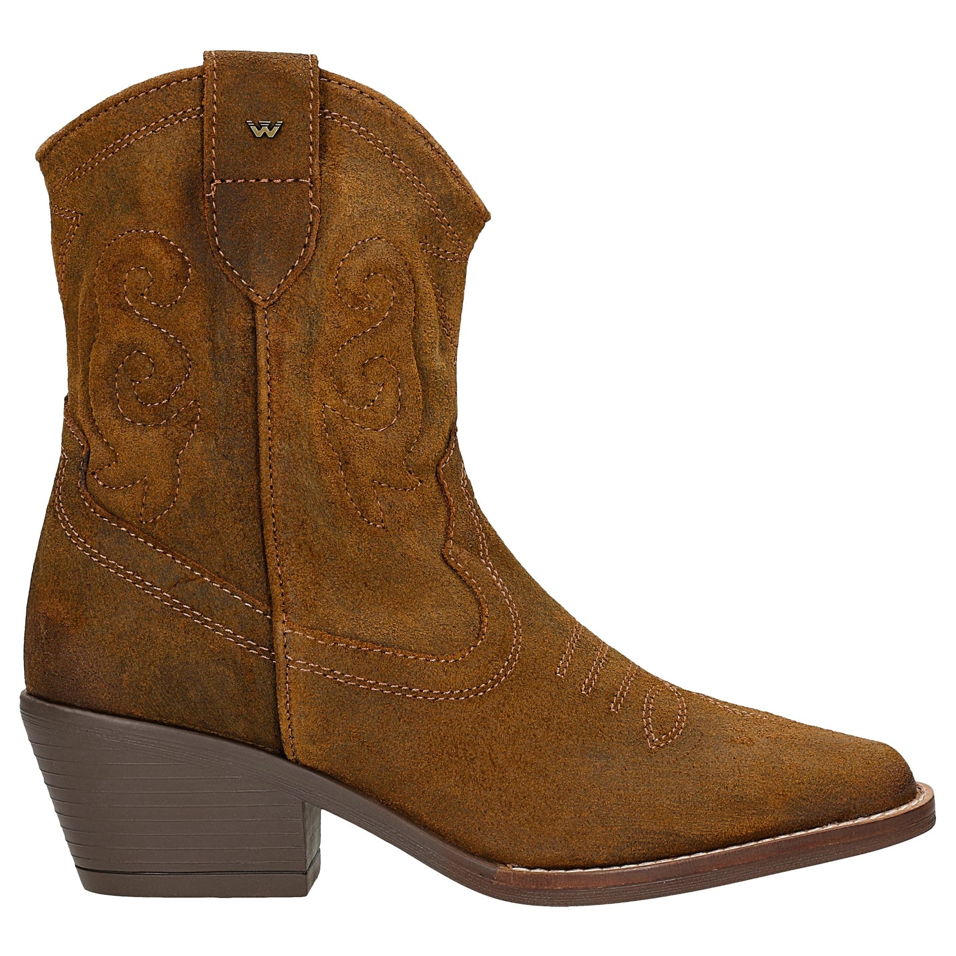 Botine cowboy maro cu țesături decorative