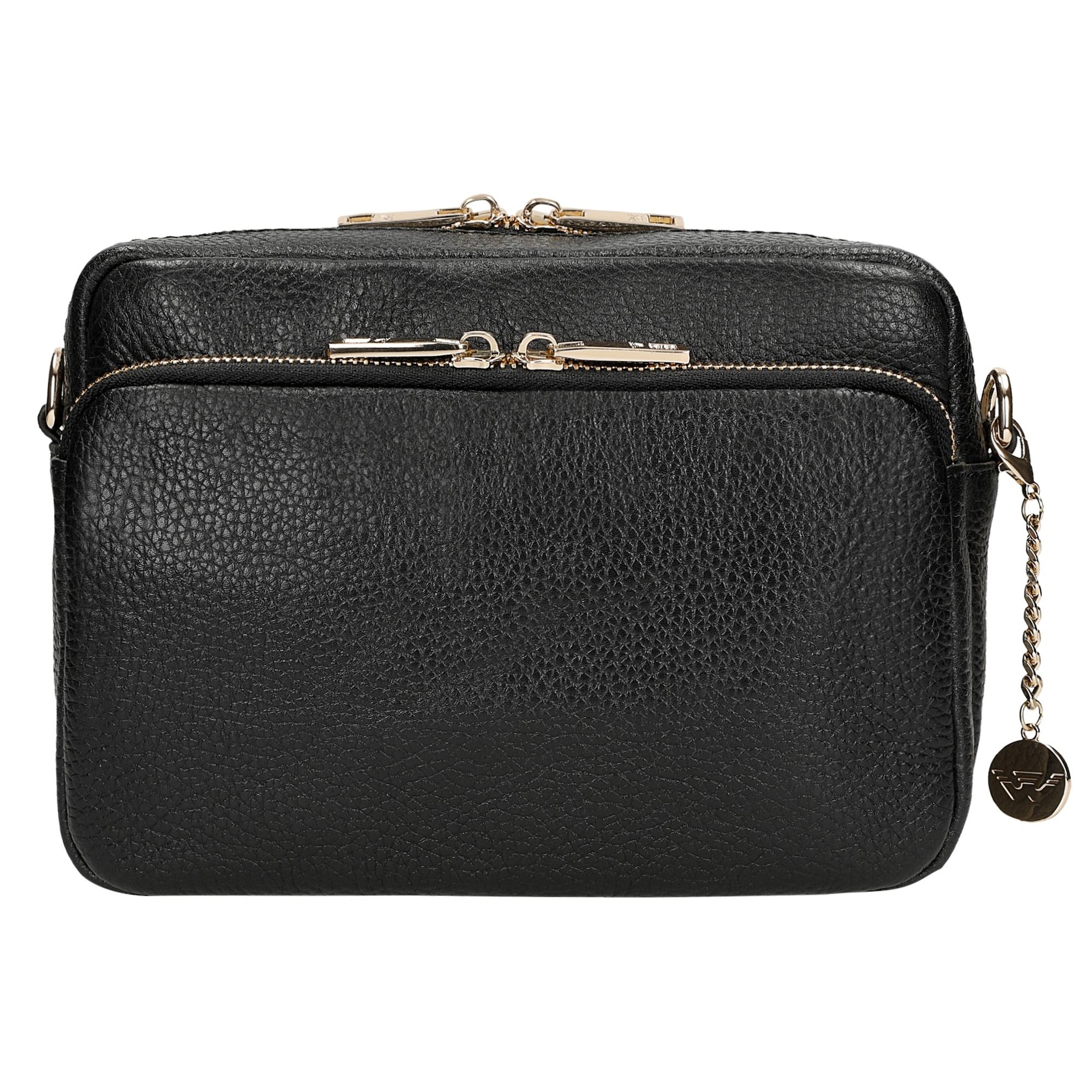 Geantă mică neagră din piele cu elemente aurii