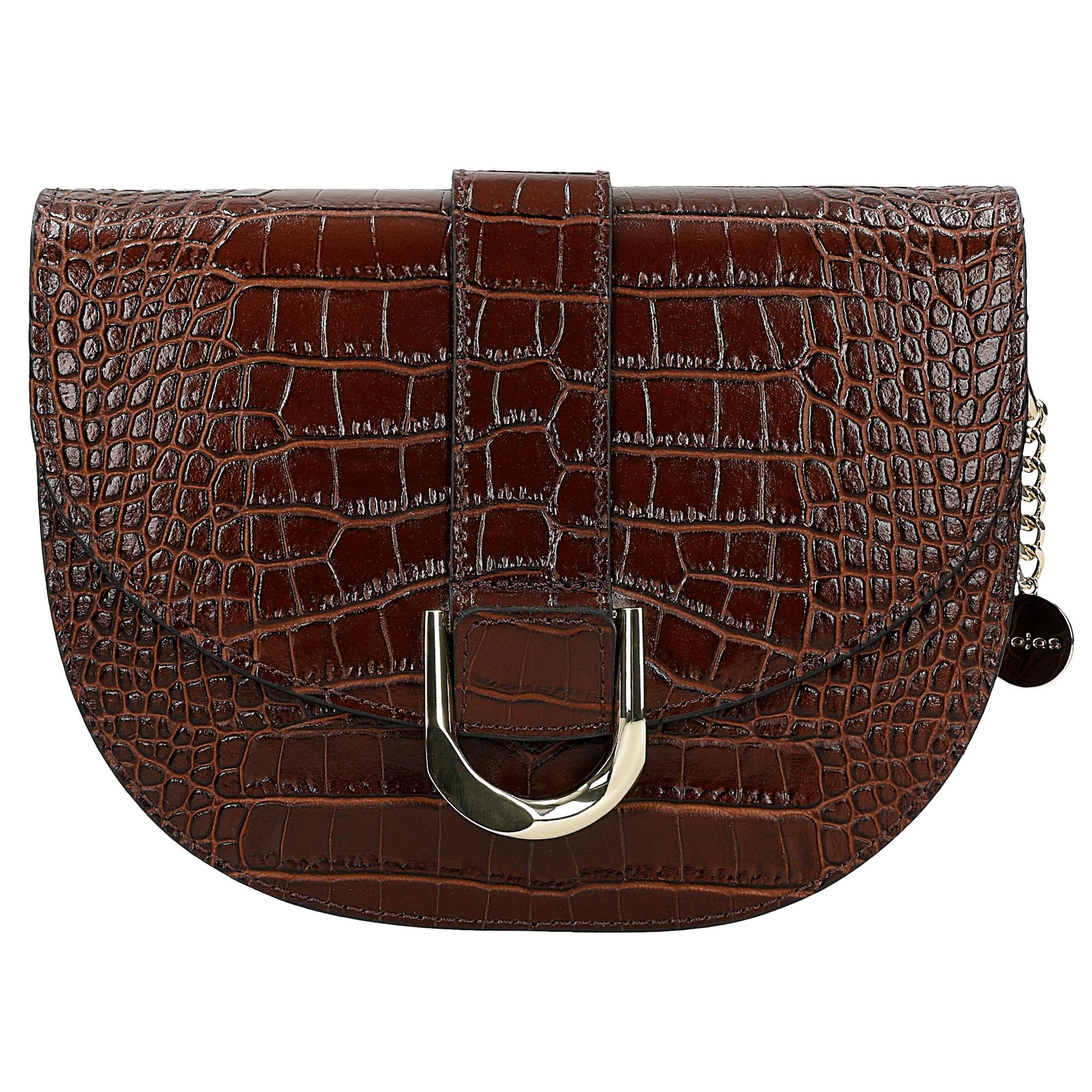 Geantă din piele maro-închis tip saddle bag cu relief