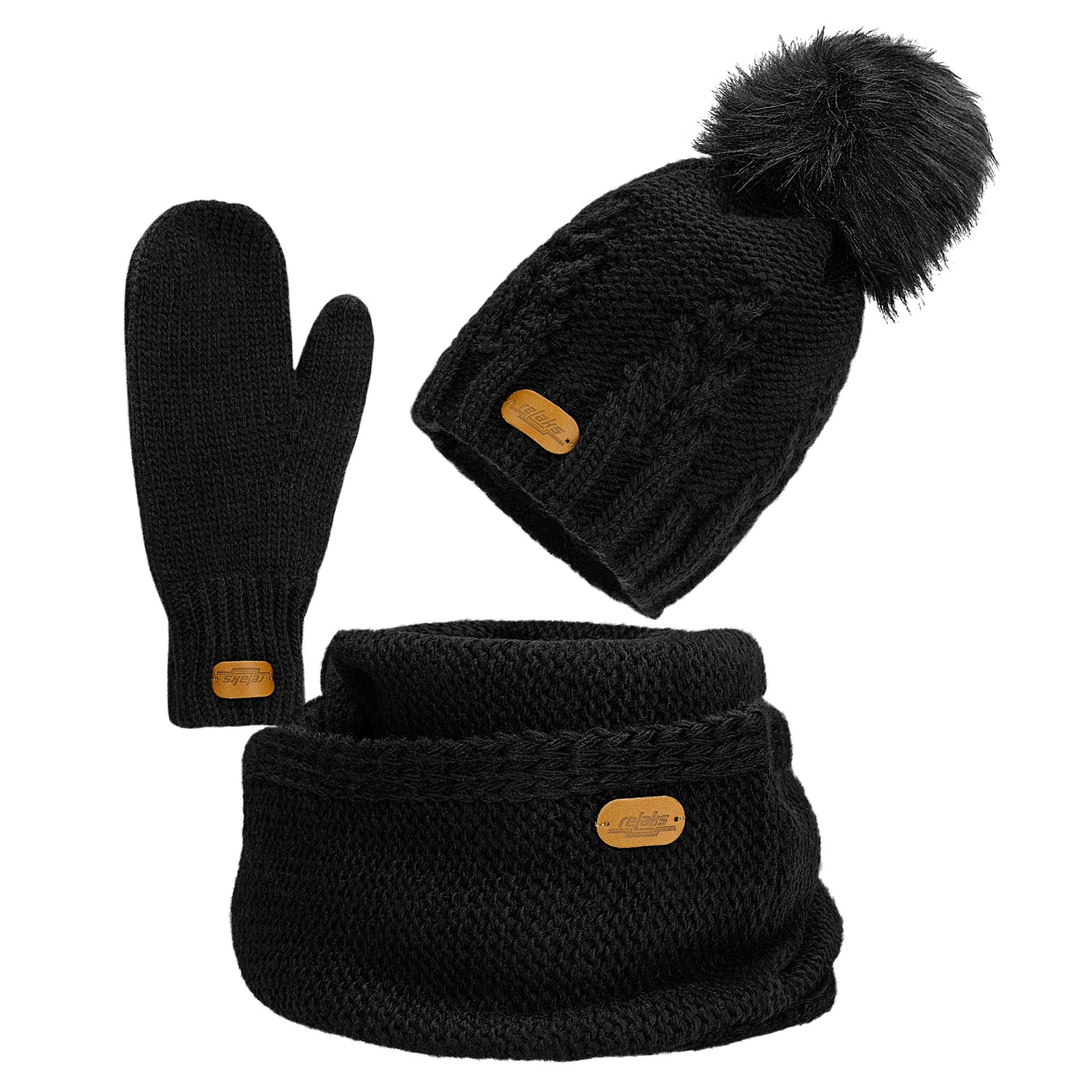 Set de iarnă RELAKS căciulă+fular horn+mănuși culoare neagră