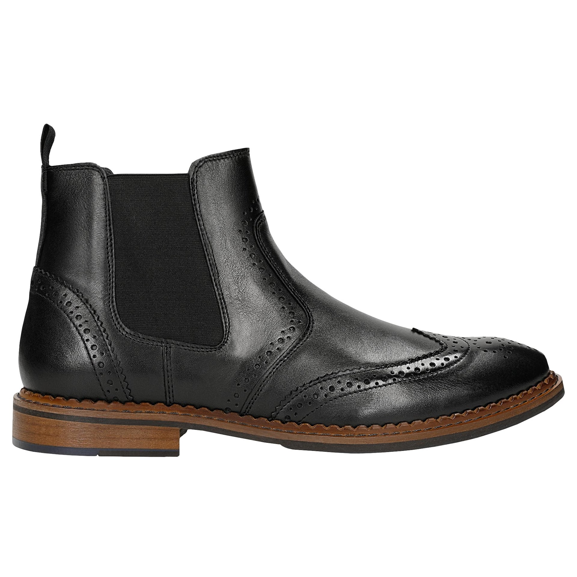 Ghete Chelsea  negre din piele cu brogue decorativ