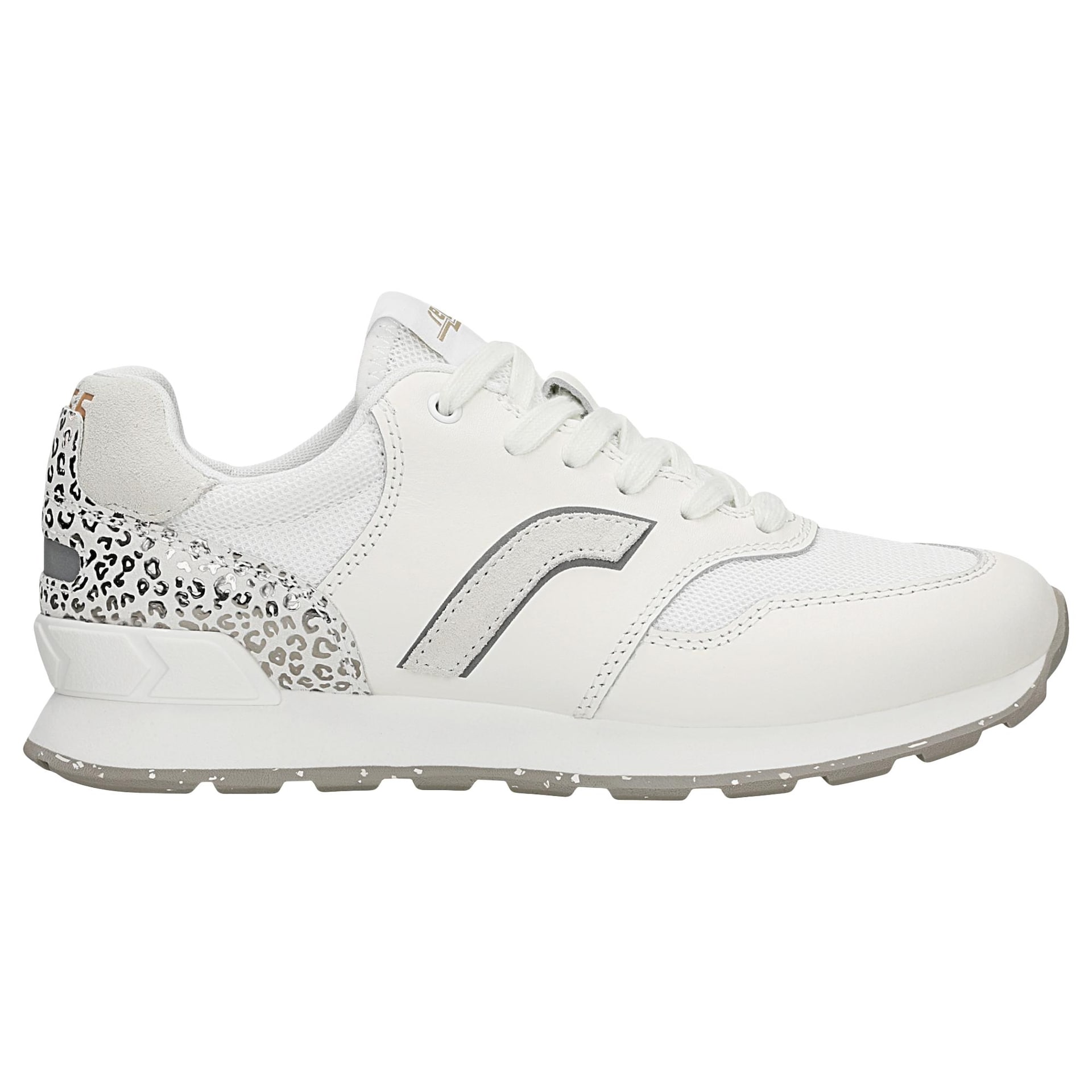Sneakers albi damă RELAKS cu aplicație în model leopard argintiu
