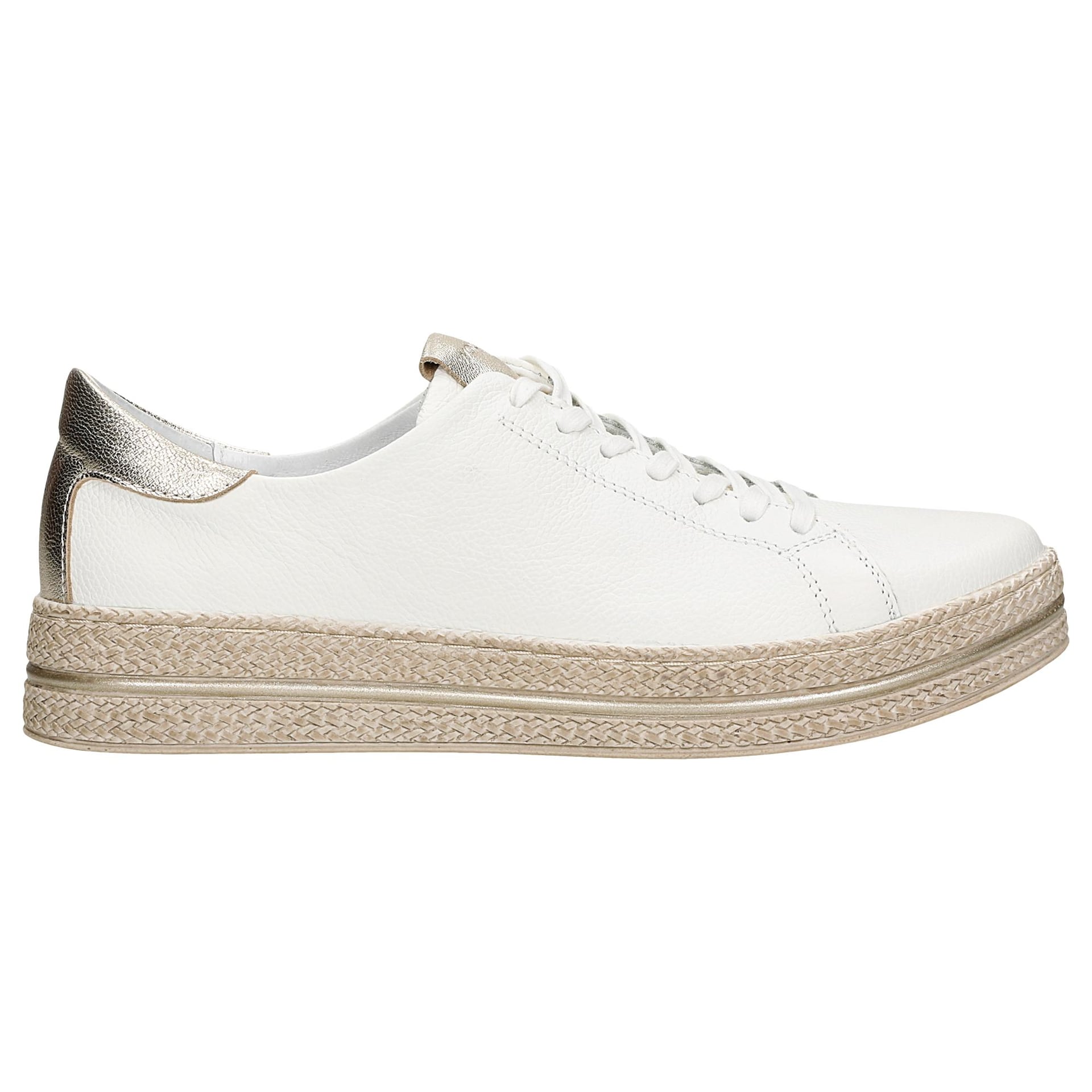 Pantofi albi cu elemente aurii si talpa bej damă