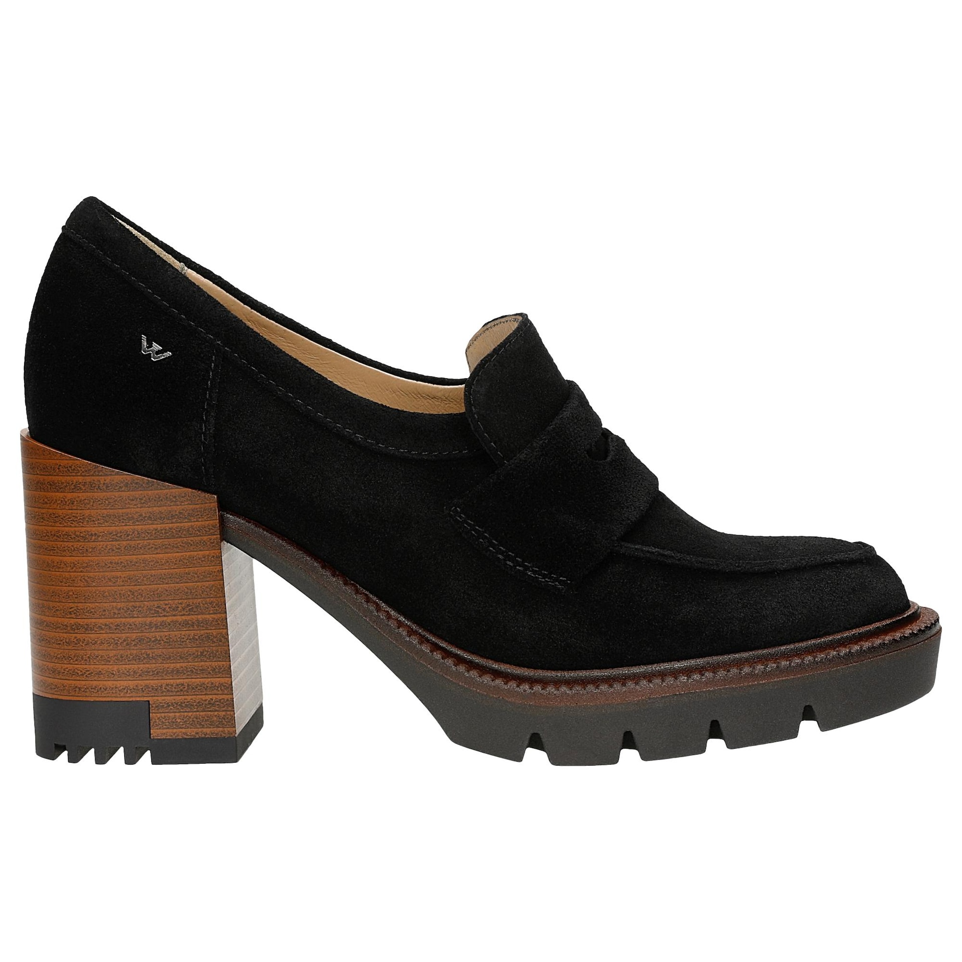 Mocasini  negri din piele velur cu toc damă