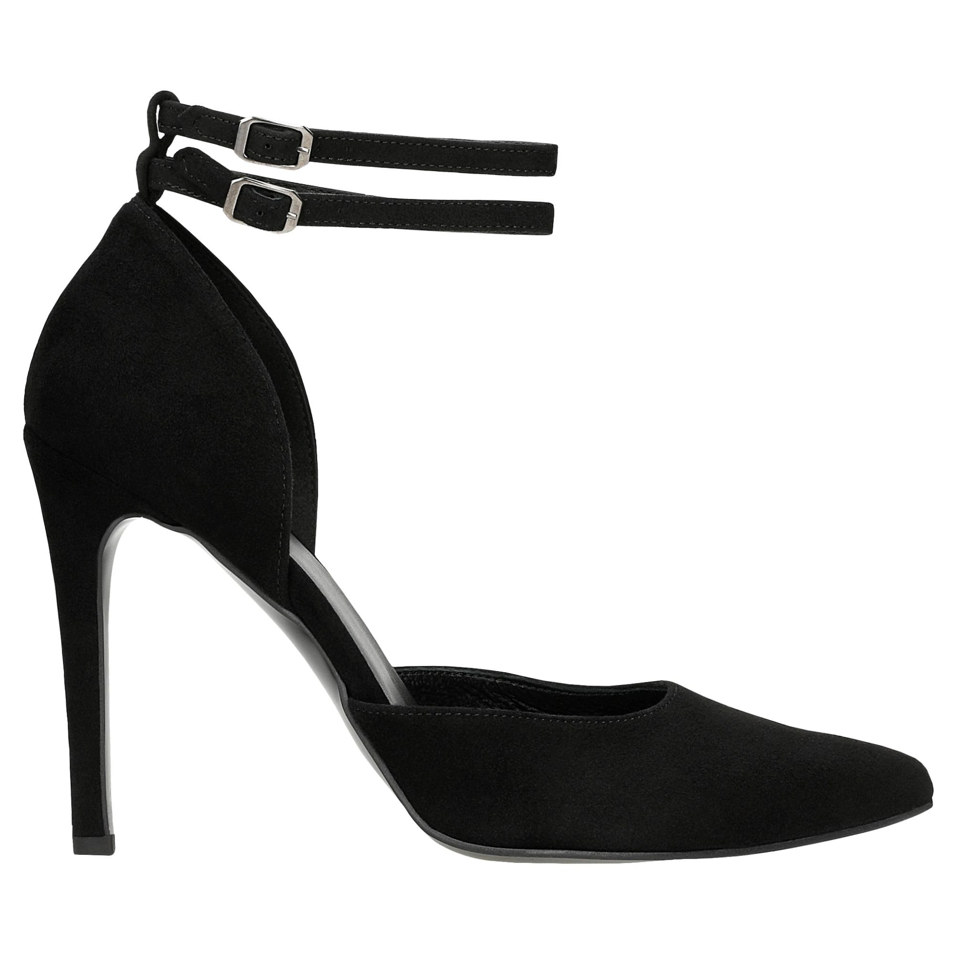 Pantofi stiletto  negri cu inchidere dubla in jurul gleznei damă