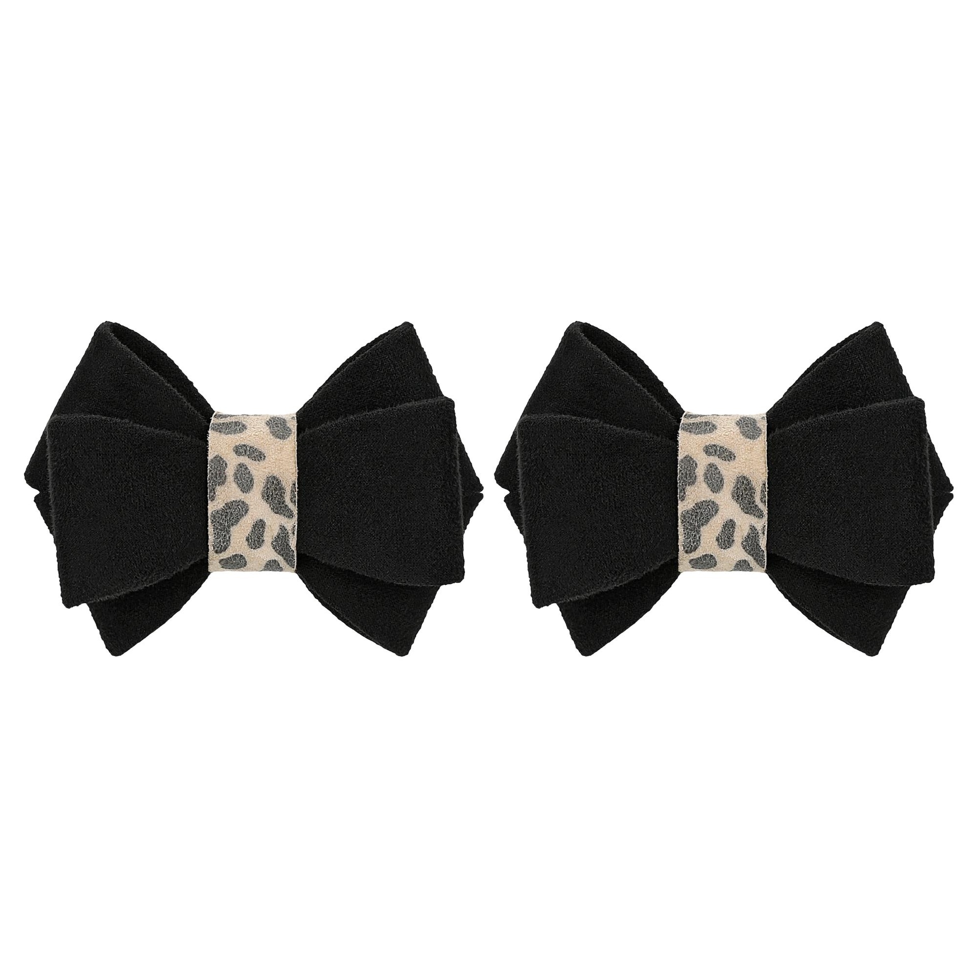 Fundițe negre pentru pantofi cu panglică model leopard