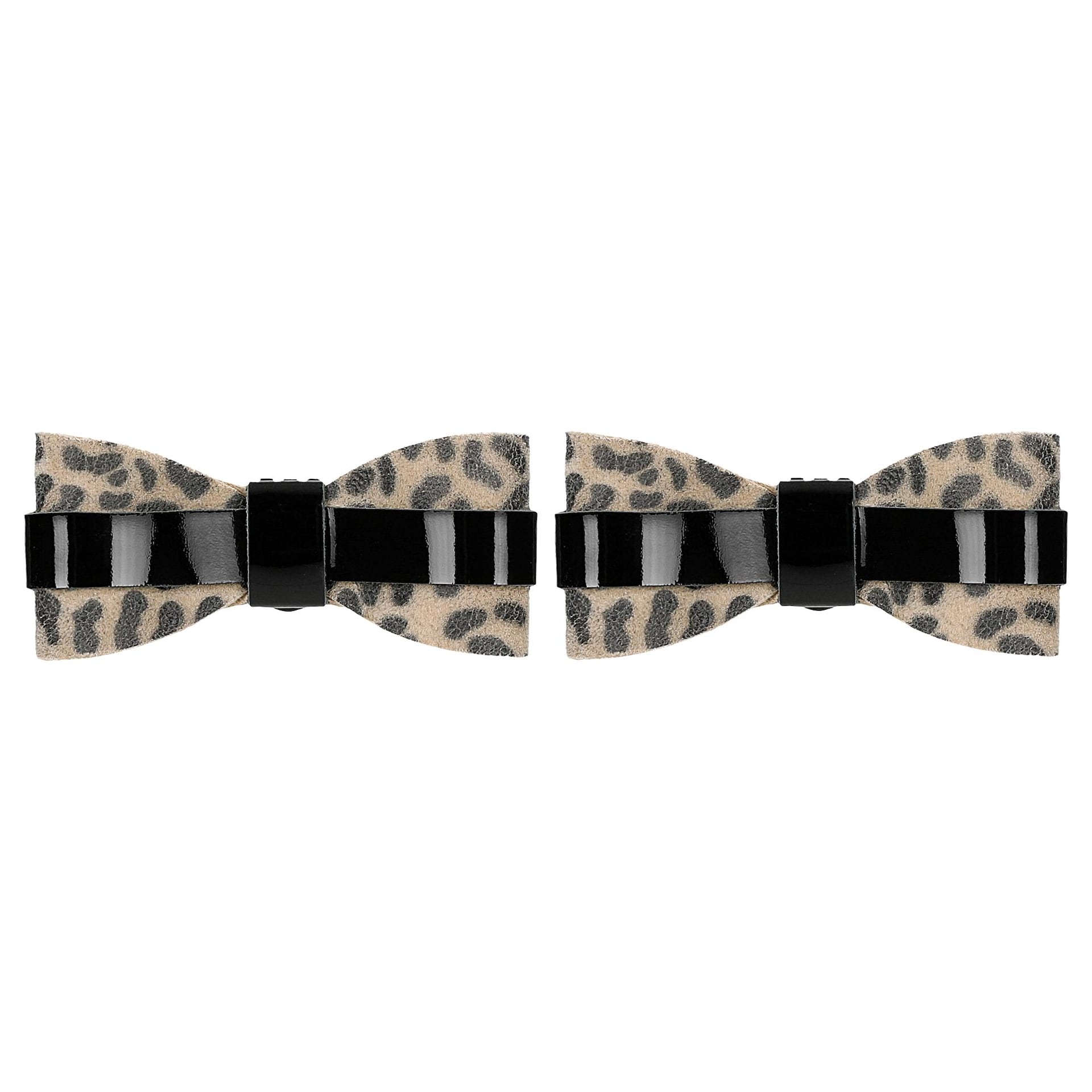Ornament detașabil pentru pantofi în formă de fundiță cu imprimeu leopard și bară lăcuită