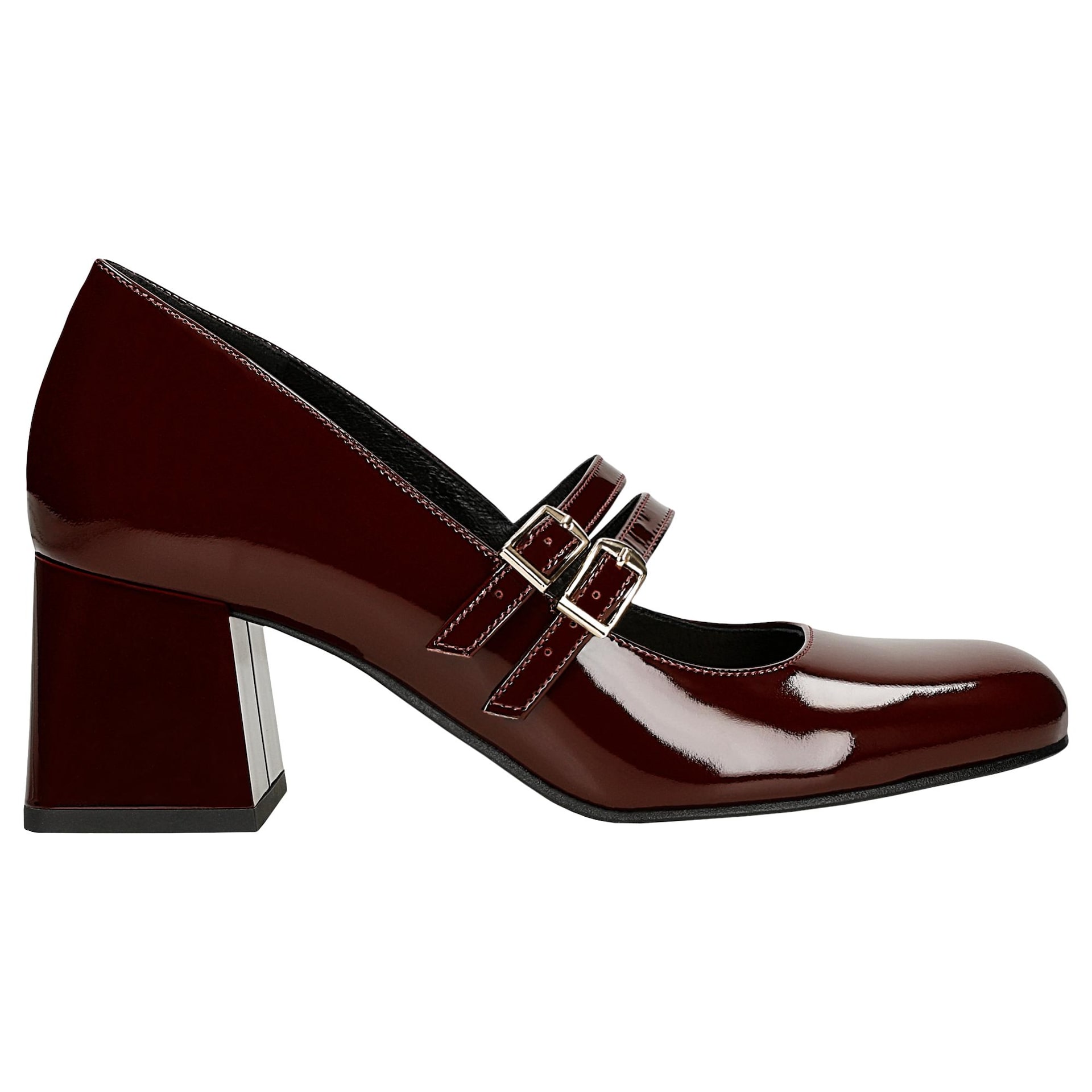Pantofi  stiletto bordo lăcuiți Mary Jane cu toc gros