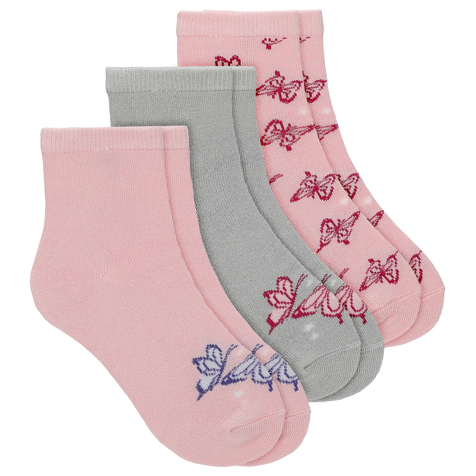 Șosete roz-gri pentru fete cu model fluturi, set 3 perechi BARTEK 85710-45