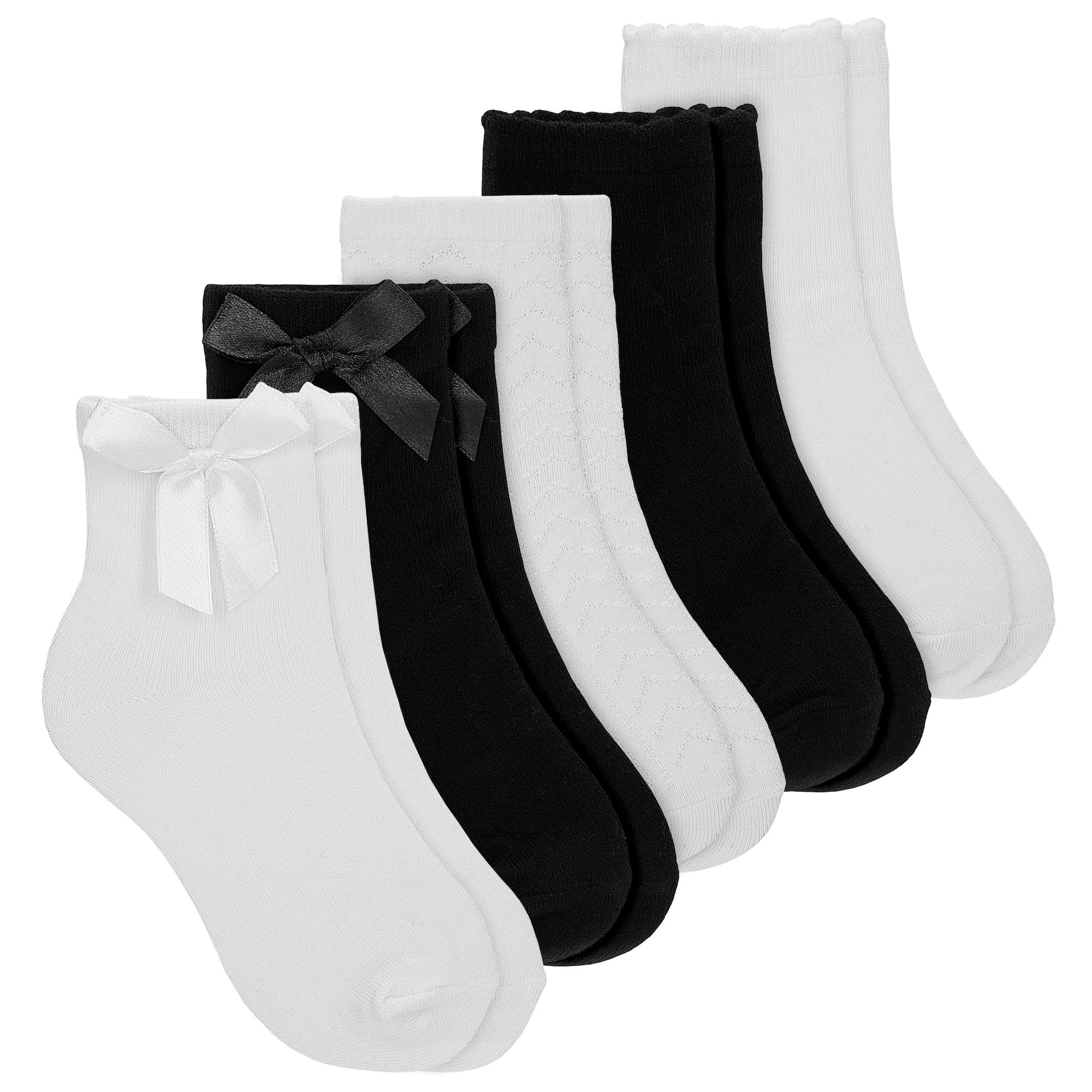 Șosete din bambus pentru fetițe cu fundițe și decorațiuni discrete - set de 5 perechi