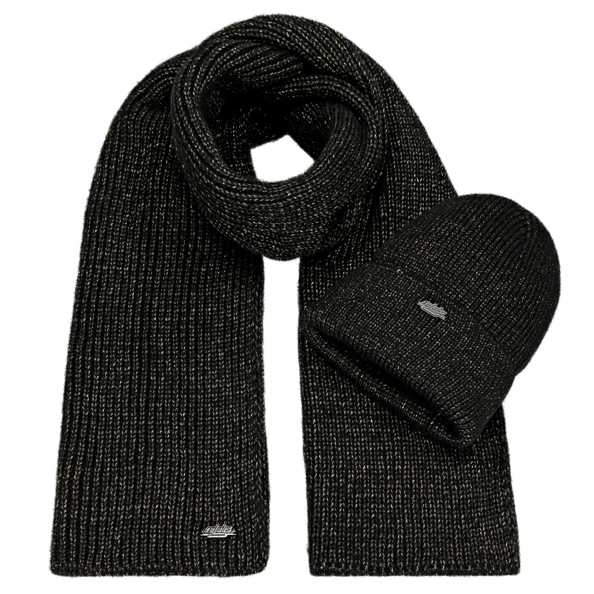 Set de iarnă negru RELAKS cu fir auriu – căciulă și fular