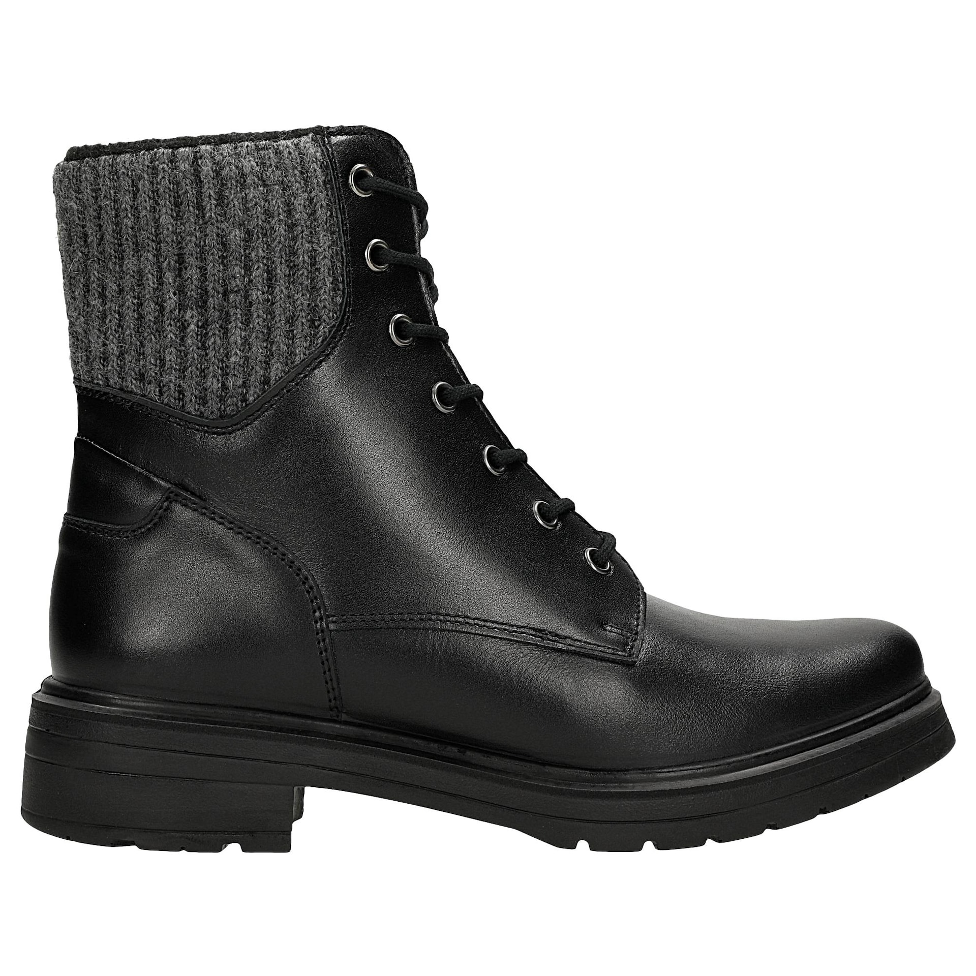 Pantofi damă tip worker din piele, negri, cu șosetă gri