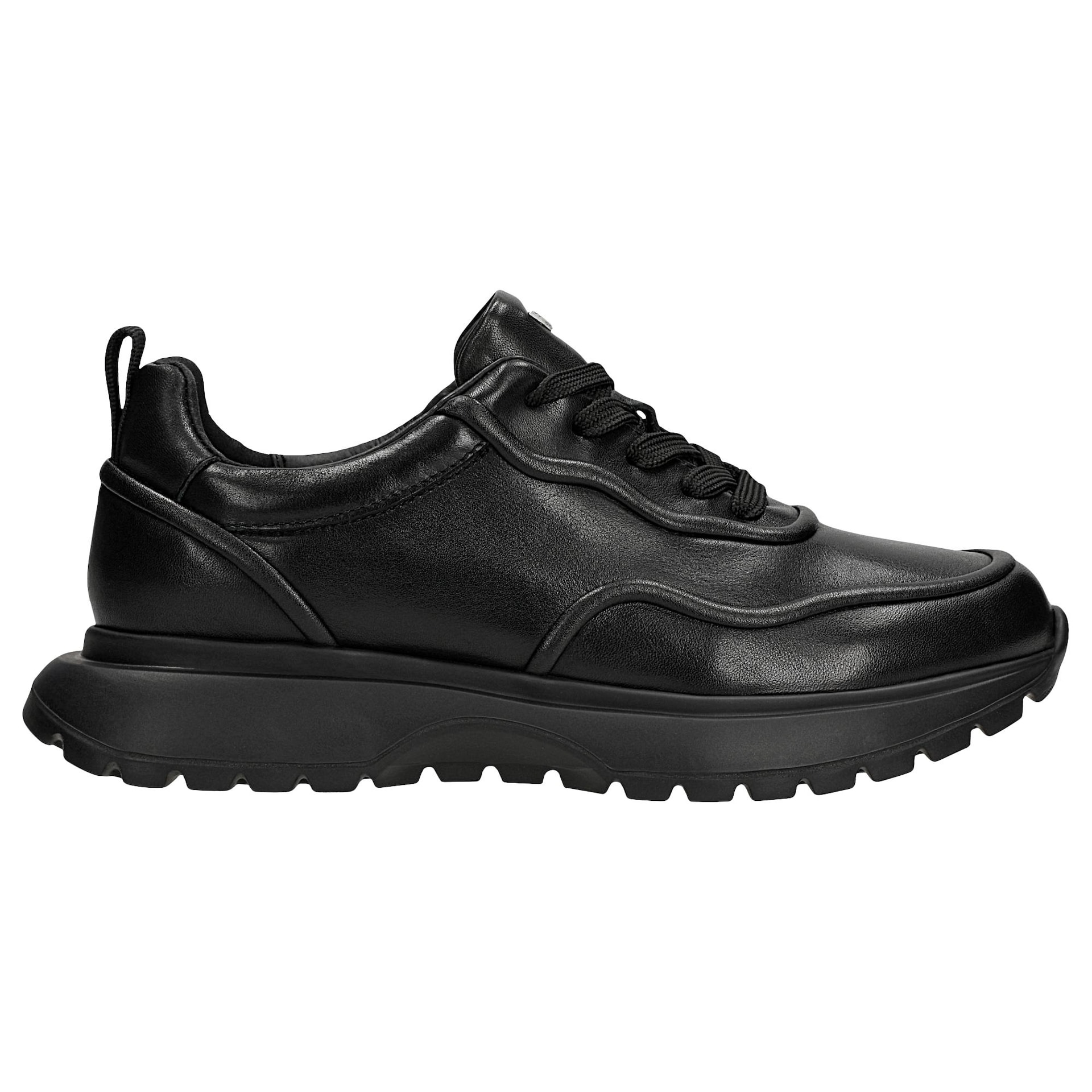 Sneakers negri damă din piele naturală netedă