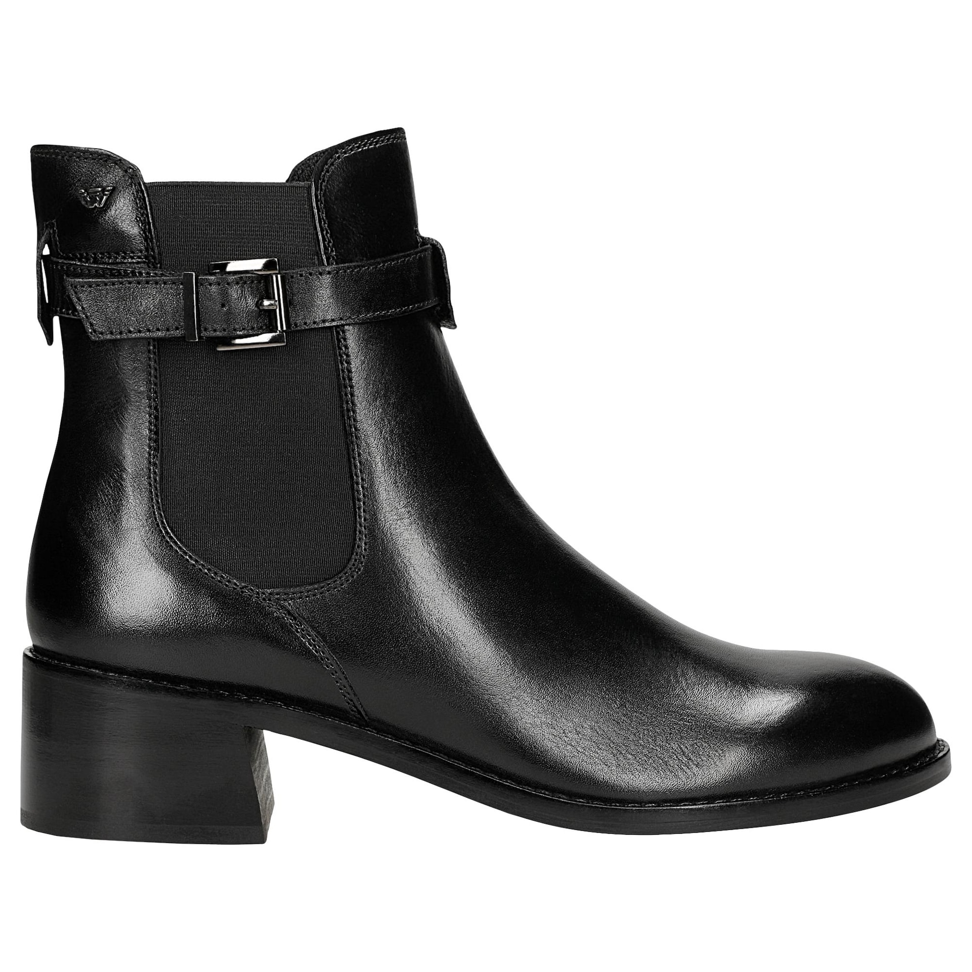 Botine damă din piele, negre, cu toc lat