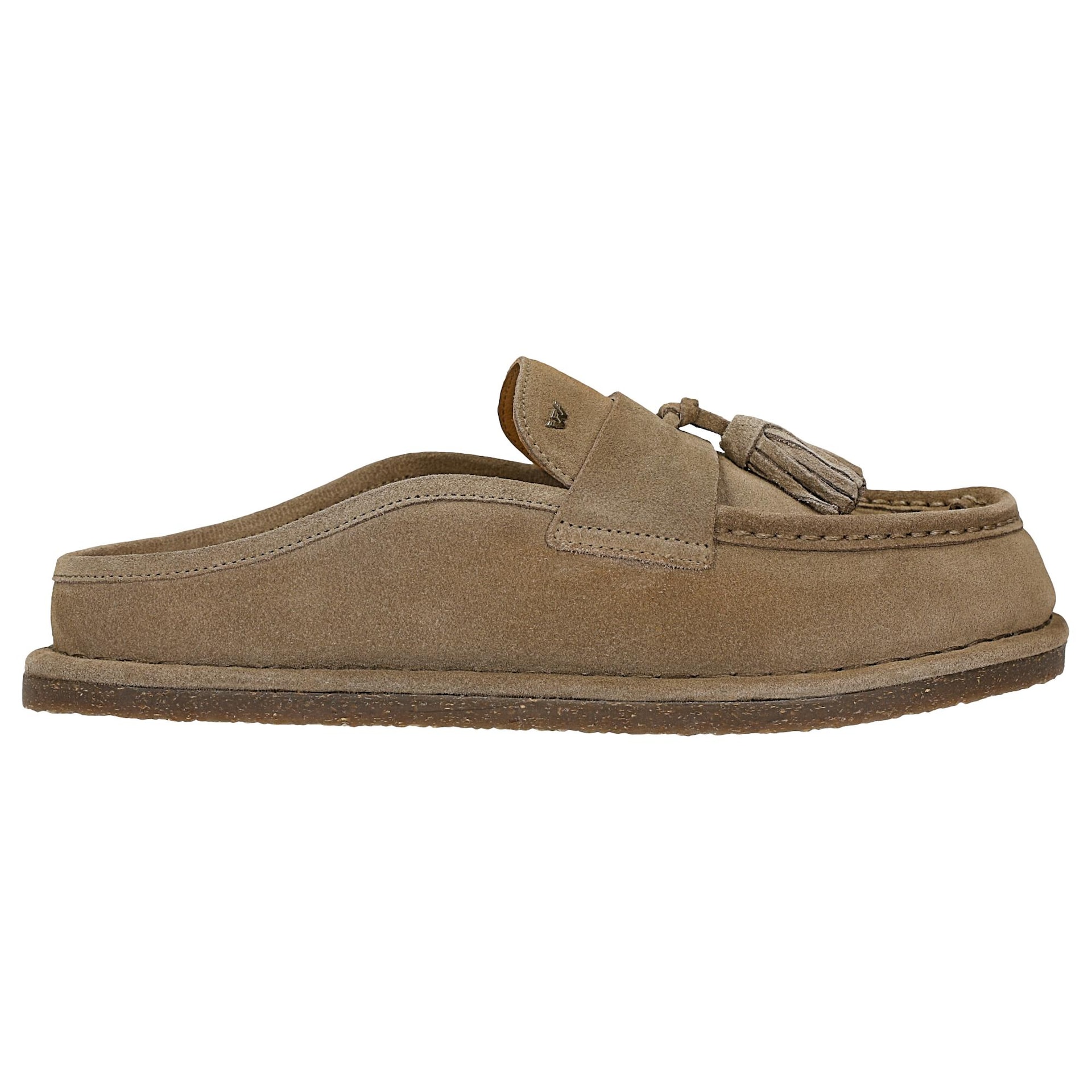 Papuci damă bej din piele split tip mule loafers