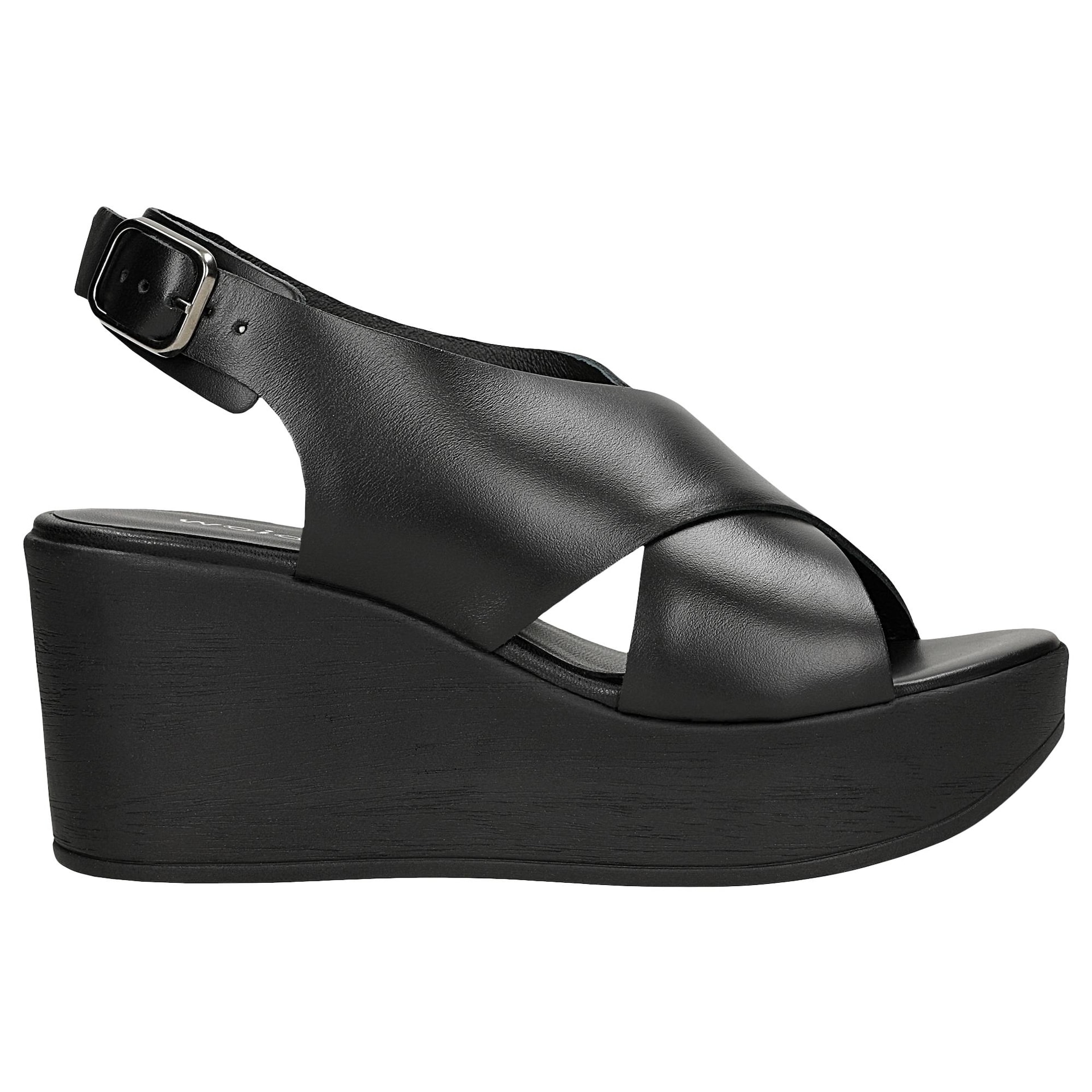 Sandale damă negre din piele cu toc pană