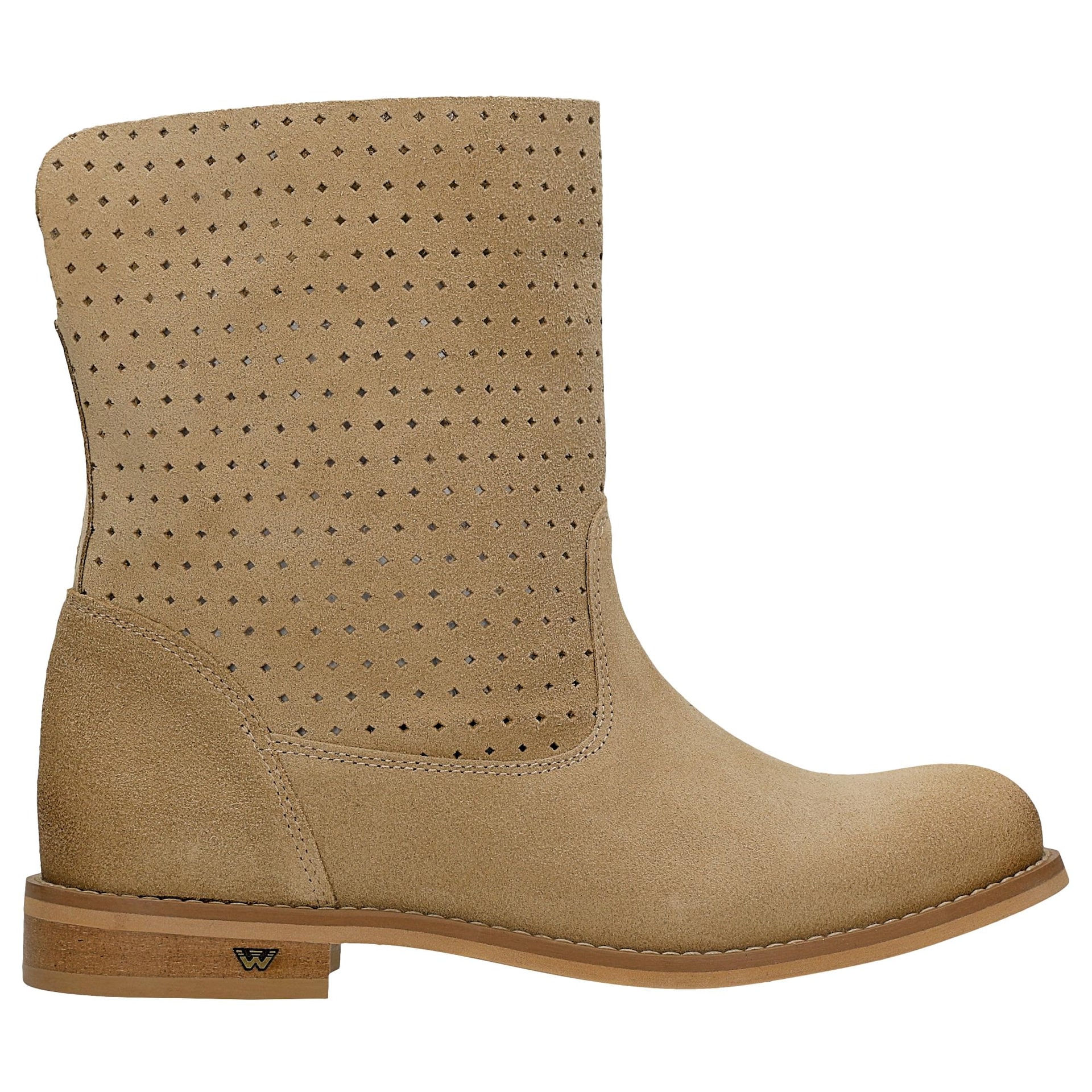 Botine damă bej, slip-on, cu carâmb perforat