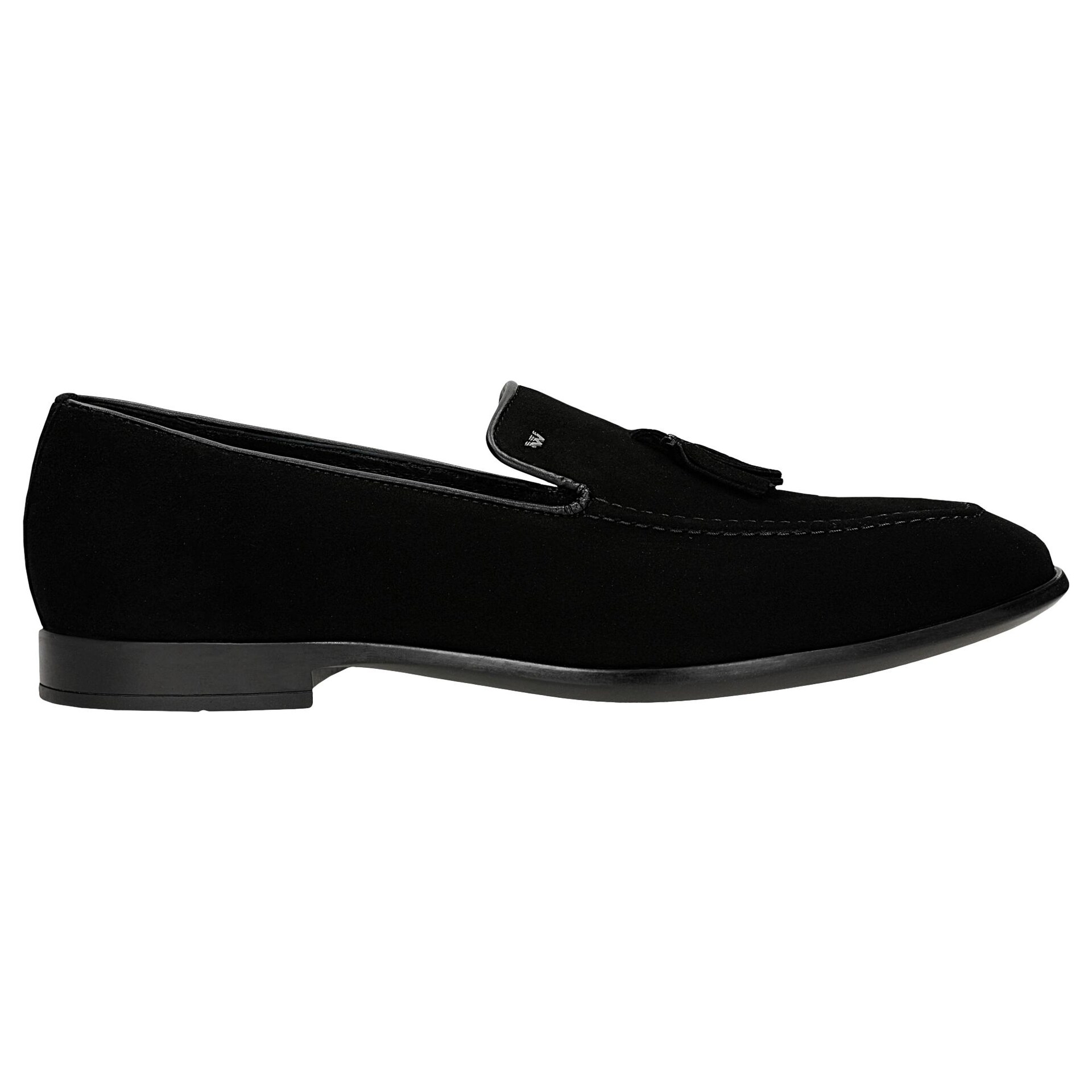 Loafers bărbați negri din piele split cu ciucure