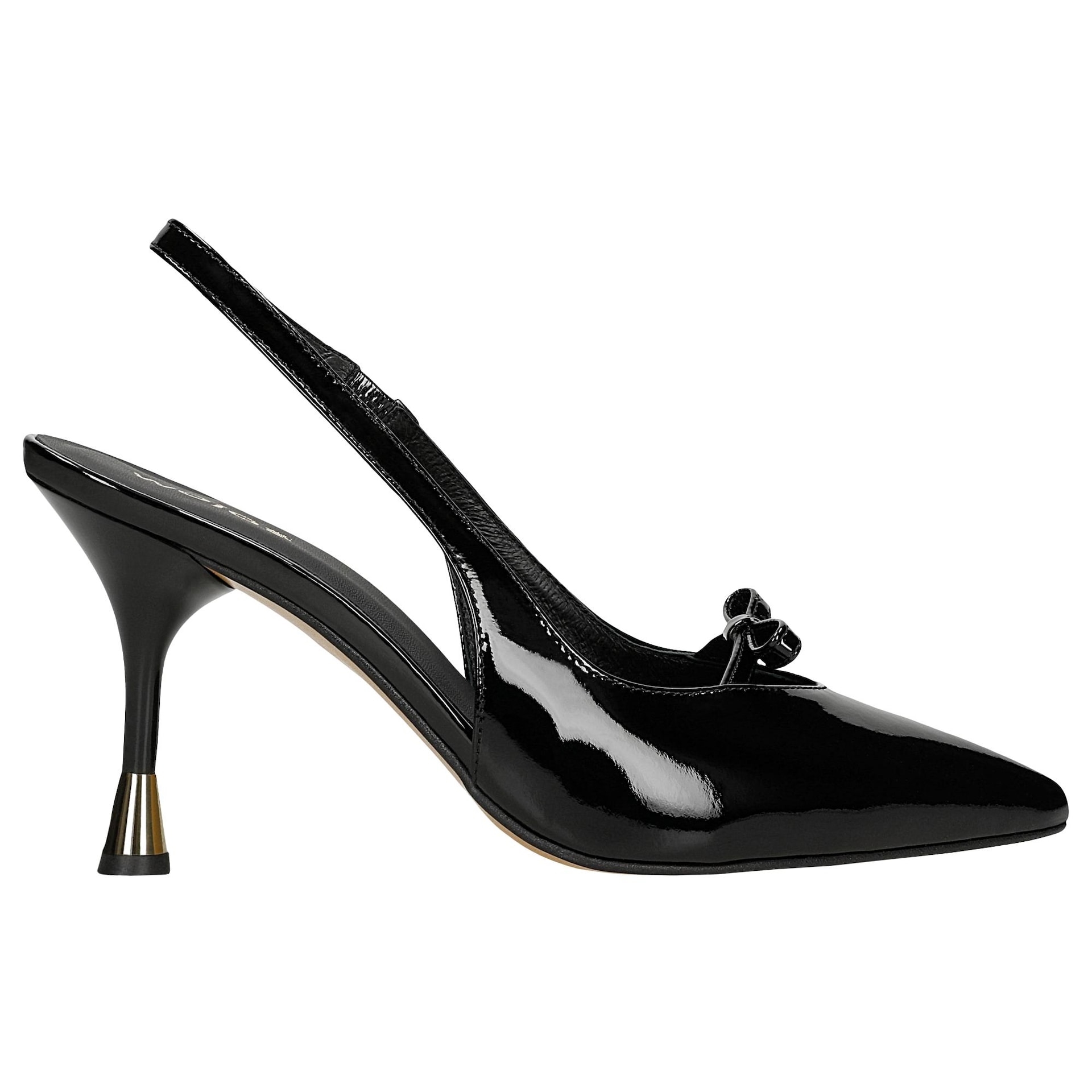 Pantofi cu toc din piele lăcuită neagră cu fundă