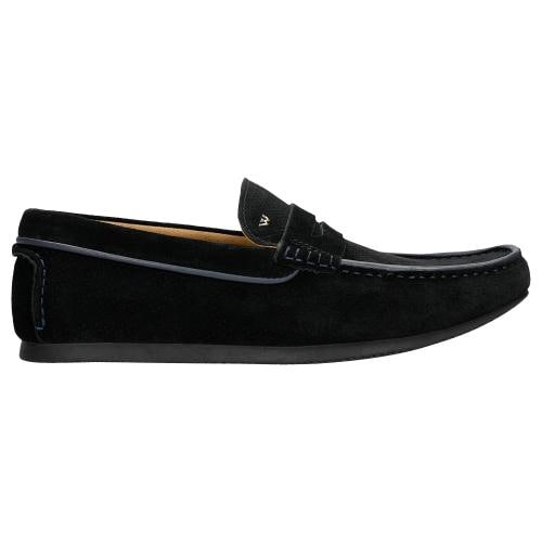 Czarne Penny Loafers Z Dwoiny Welurowej